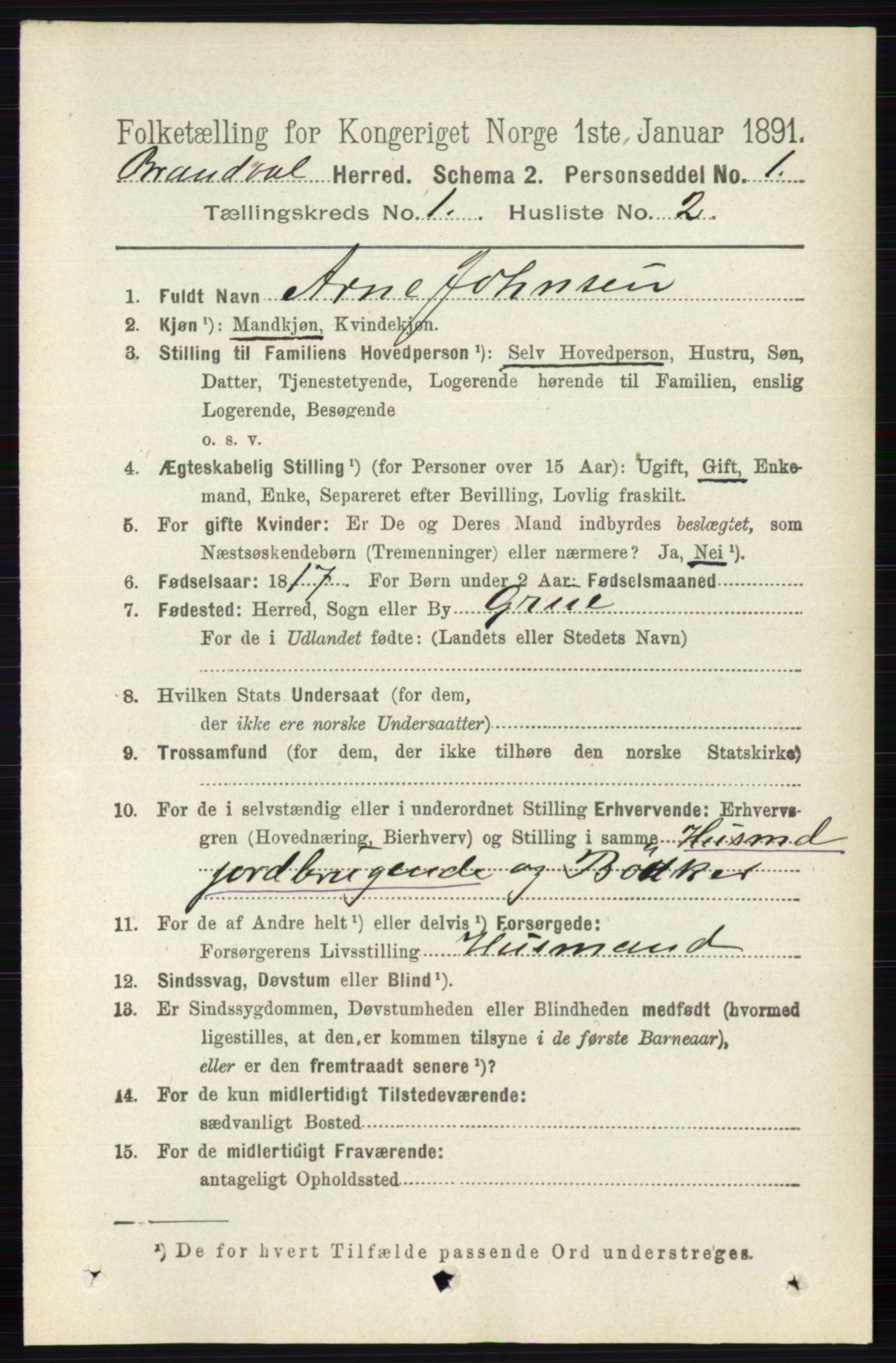 RA, 1891 census for 0422 Brandval, 1891, p. 118