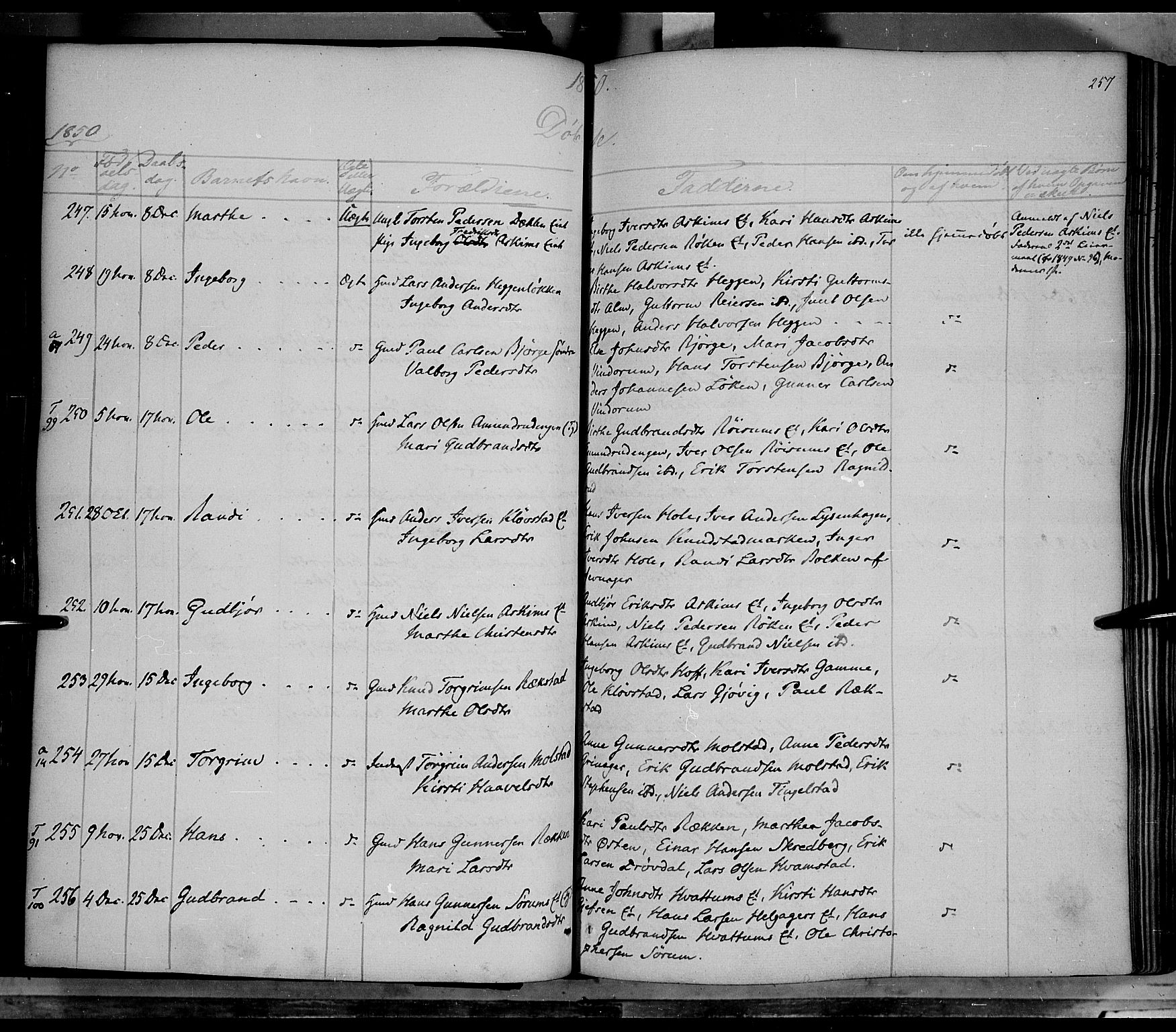 Gran prestekontor, AV/SAH-PREST-112/H/Ha/Haa/L0011: Parish register (official) no. 11, 1842-1856, p. 256-257