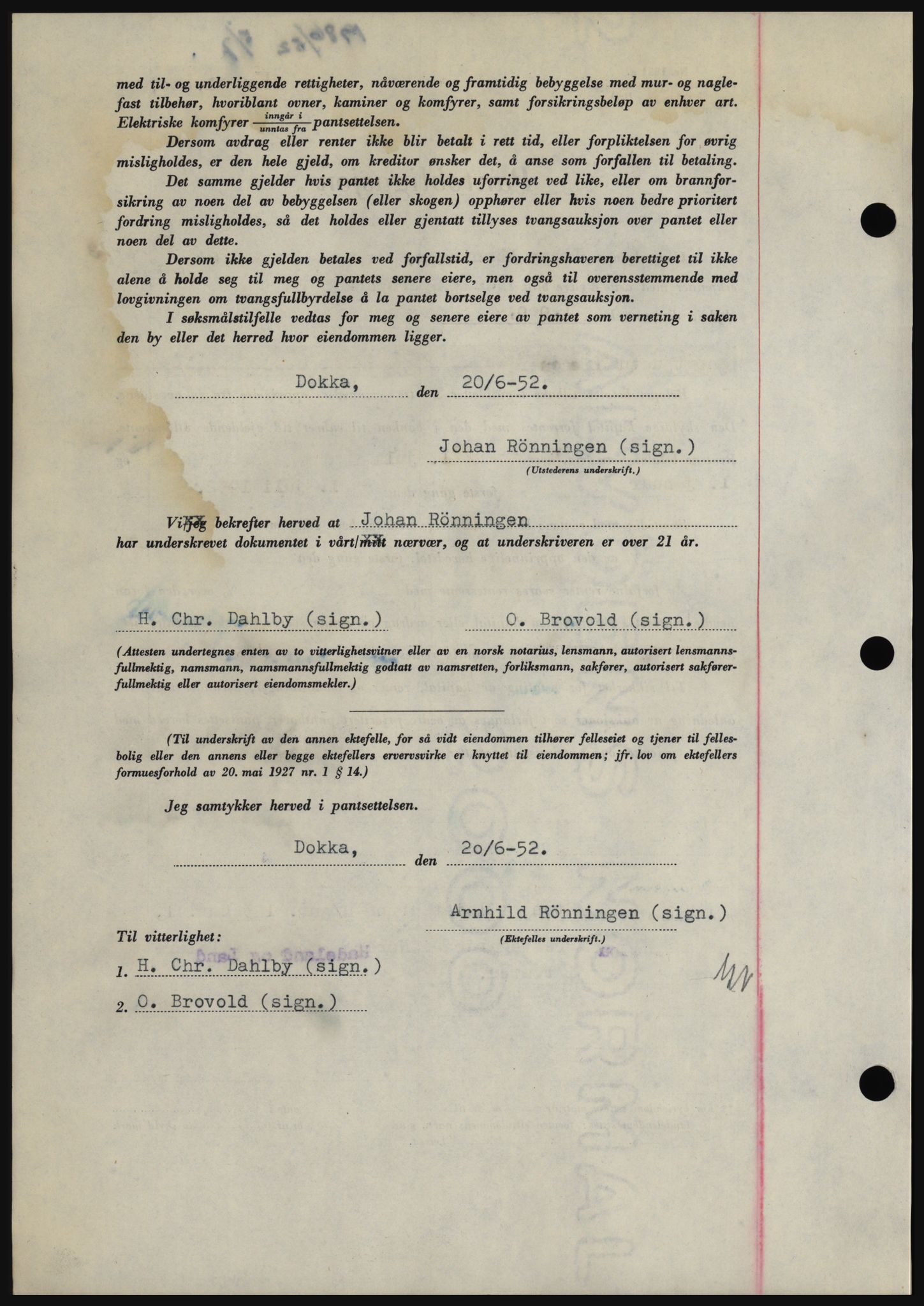 Hadeland og Land tingrett, SAH/TING-010/H/Hb/Hbc/L0024: Mortgage book no. B24, 1952-1952, Diary no: : 1986/1952