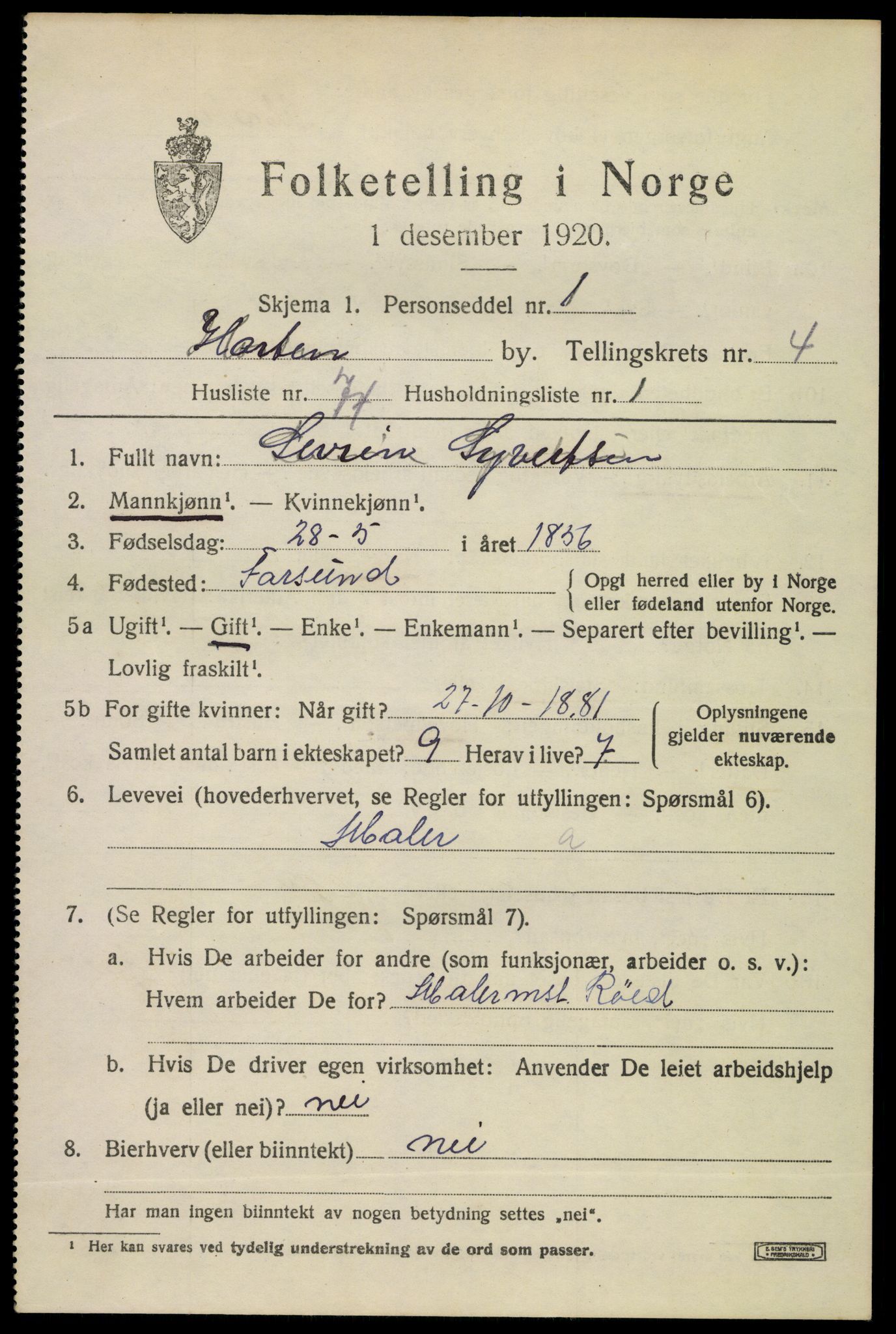 SAKO, 1920 census for Horten, 1920, p. 17541