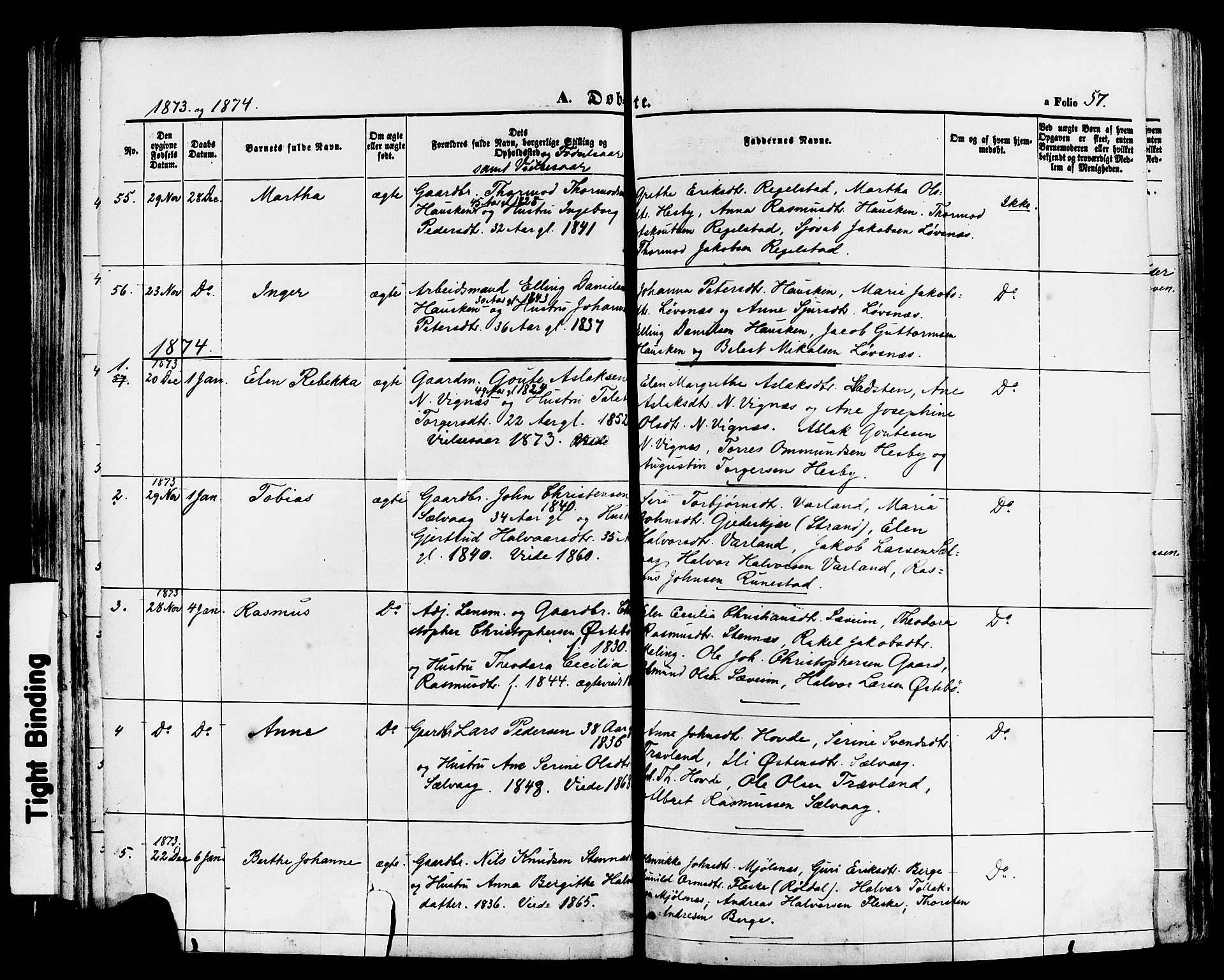 Finnøy sokneprestkontor, AV/SAST-A-101825/H/Ha/Haa/L0008: Parish register (official) no. A 8, 1863-1878, p. 57