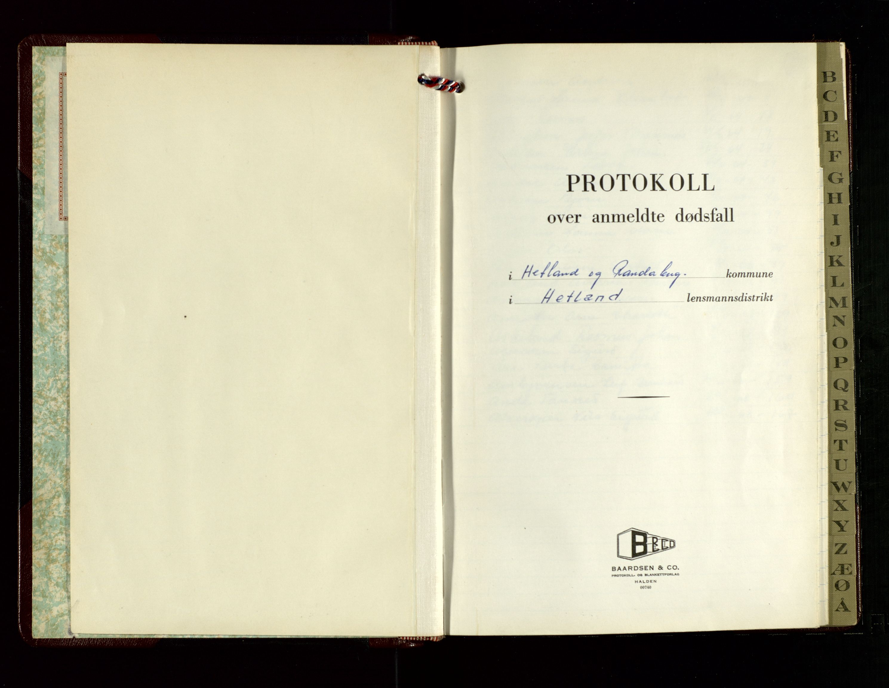 Hetland lensmannskontor, SAST/A-100101/Gga/L0008: "Protokoll over anmeldte dødsfall" (med alfabetisk navneregister), 1963-1968