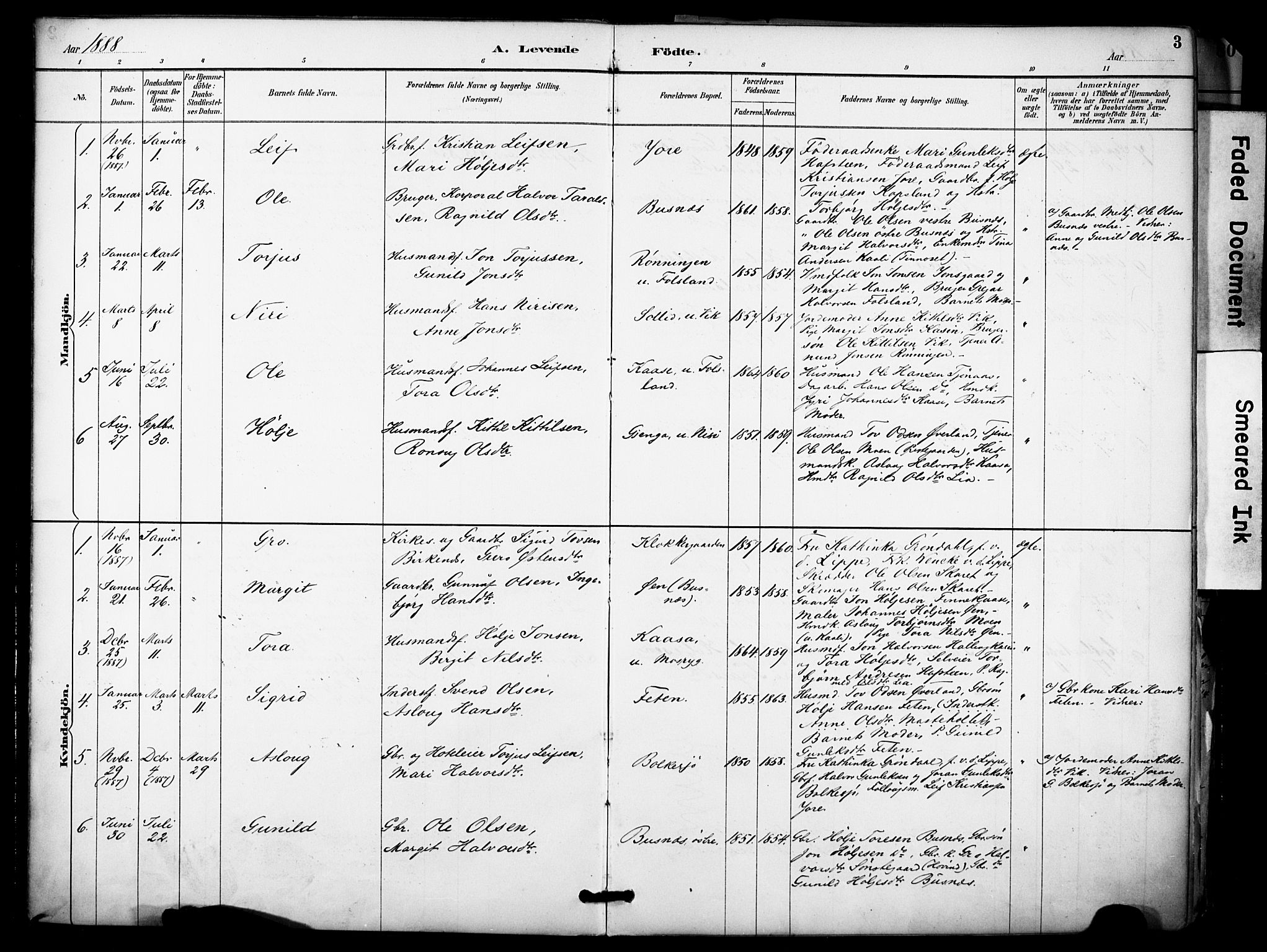 Gransherad kirkebøker, SAKO/A-267/F/Fa/L0005: Parish register (official) no. I 5, 1887-1916, p. 3
