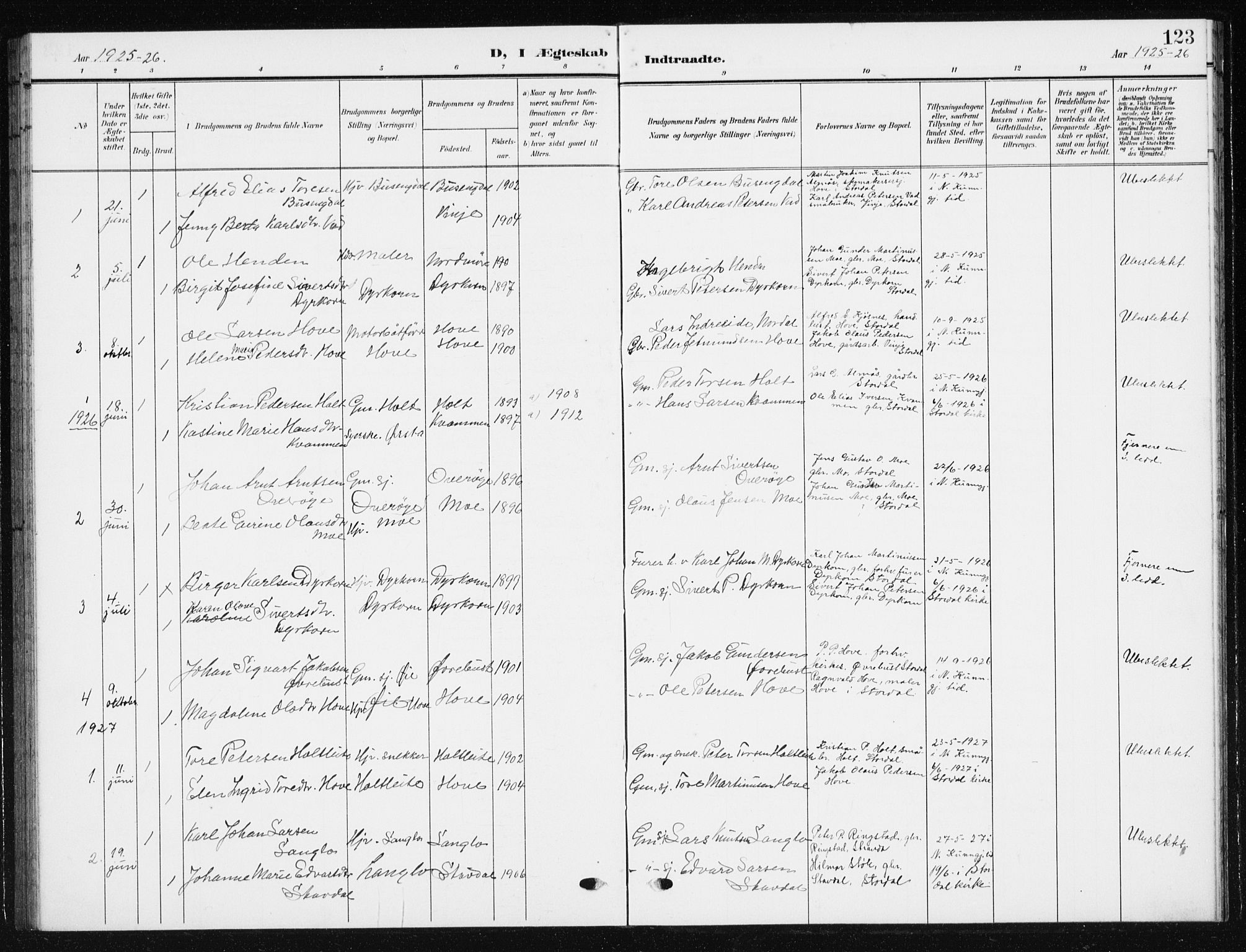 Ministerialprotokoller, klokkerbøker og fødselsregistre - Møre og Romsdal, SAT/A-1454/521/L0303: Parish register (copy) no. 521C04, 1908-1943, p. 123