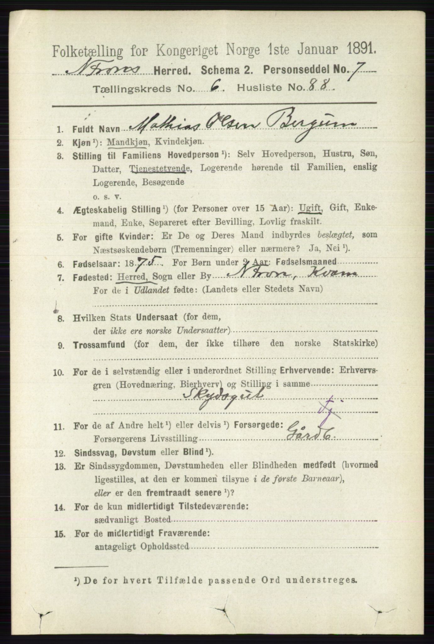 RA, 1891 census for 0518 Nord-Fron, 1891, p. 2722