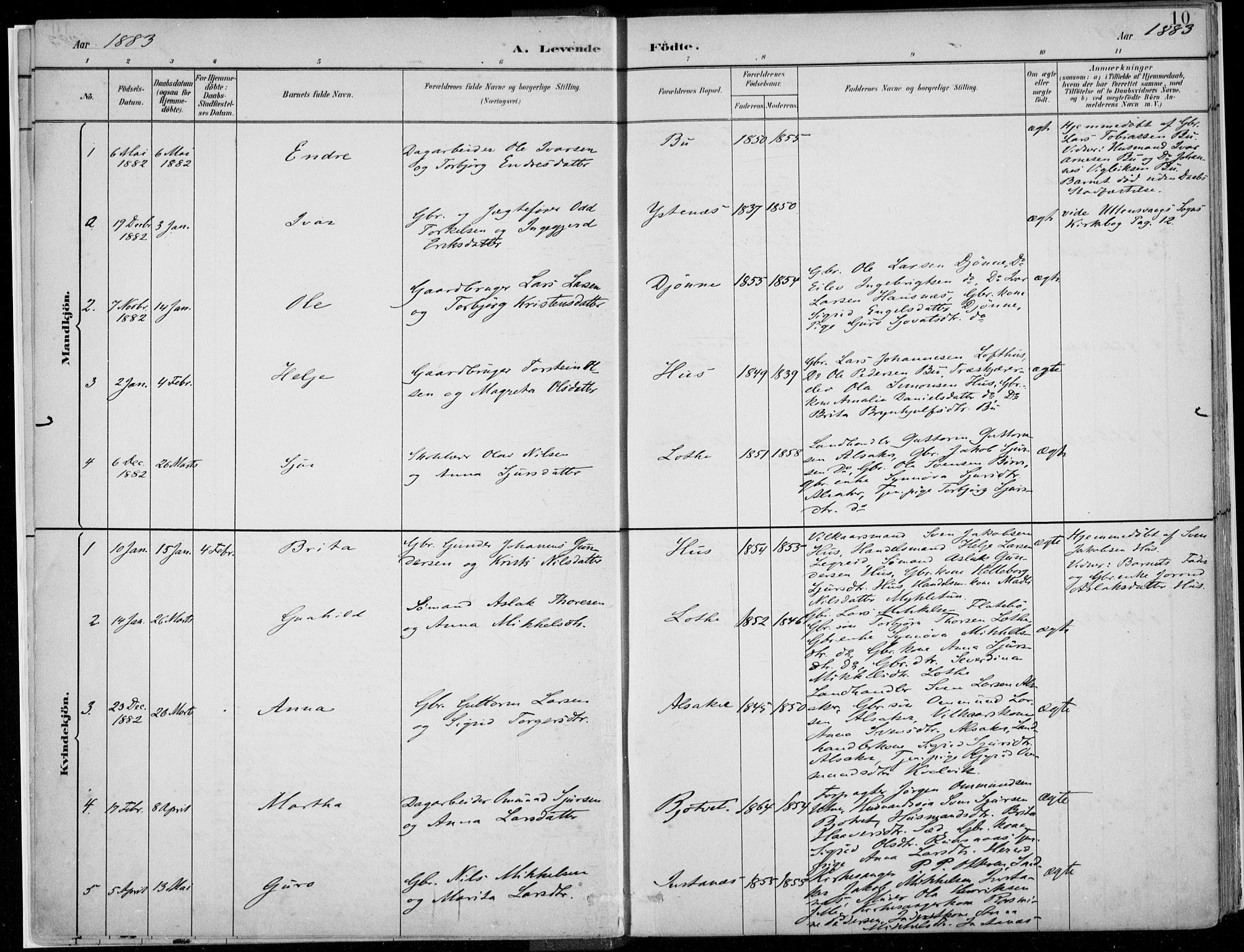Ullensvang sokneprestembete, SAB/A-78701/H/Haa: Parish register (official) no. E  1, 1882-1921, p. 10