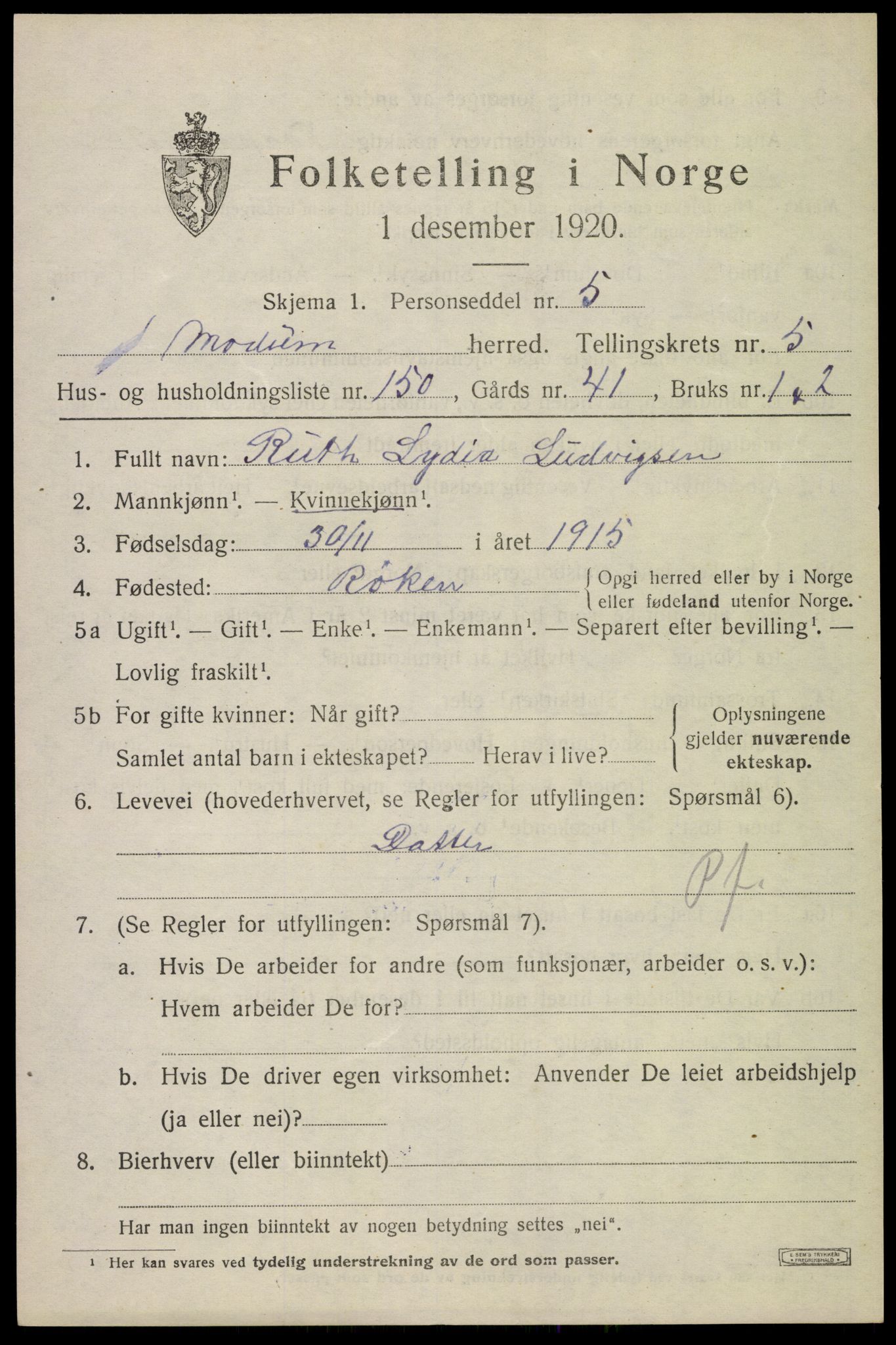 SAKO, 1920 census for Modum, 1920, p. 8345