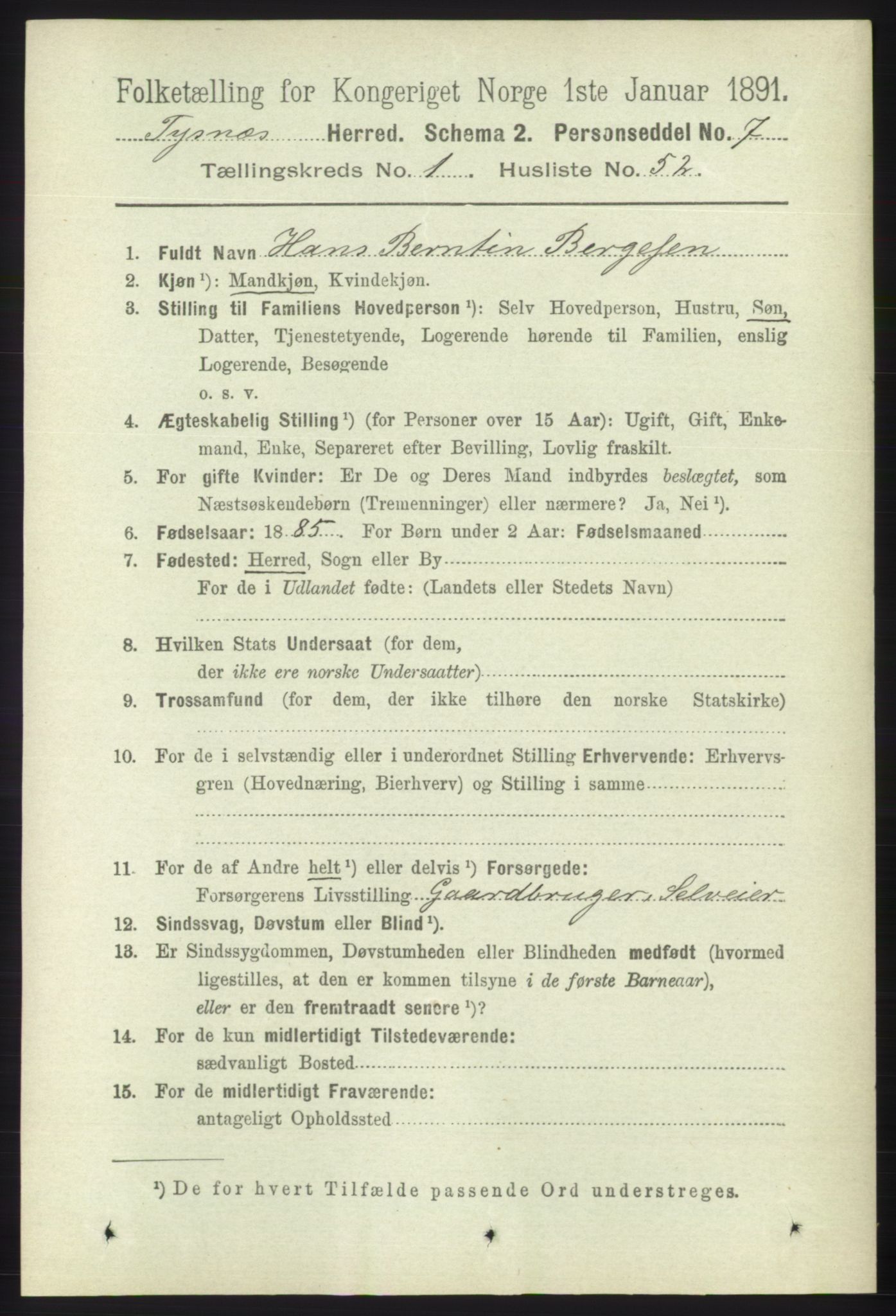 RA, 1891 census for 1223 Tysnes, 1891, p. 384