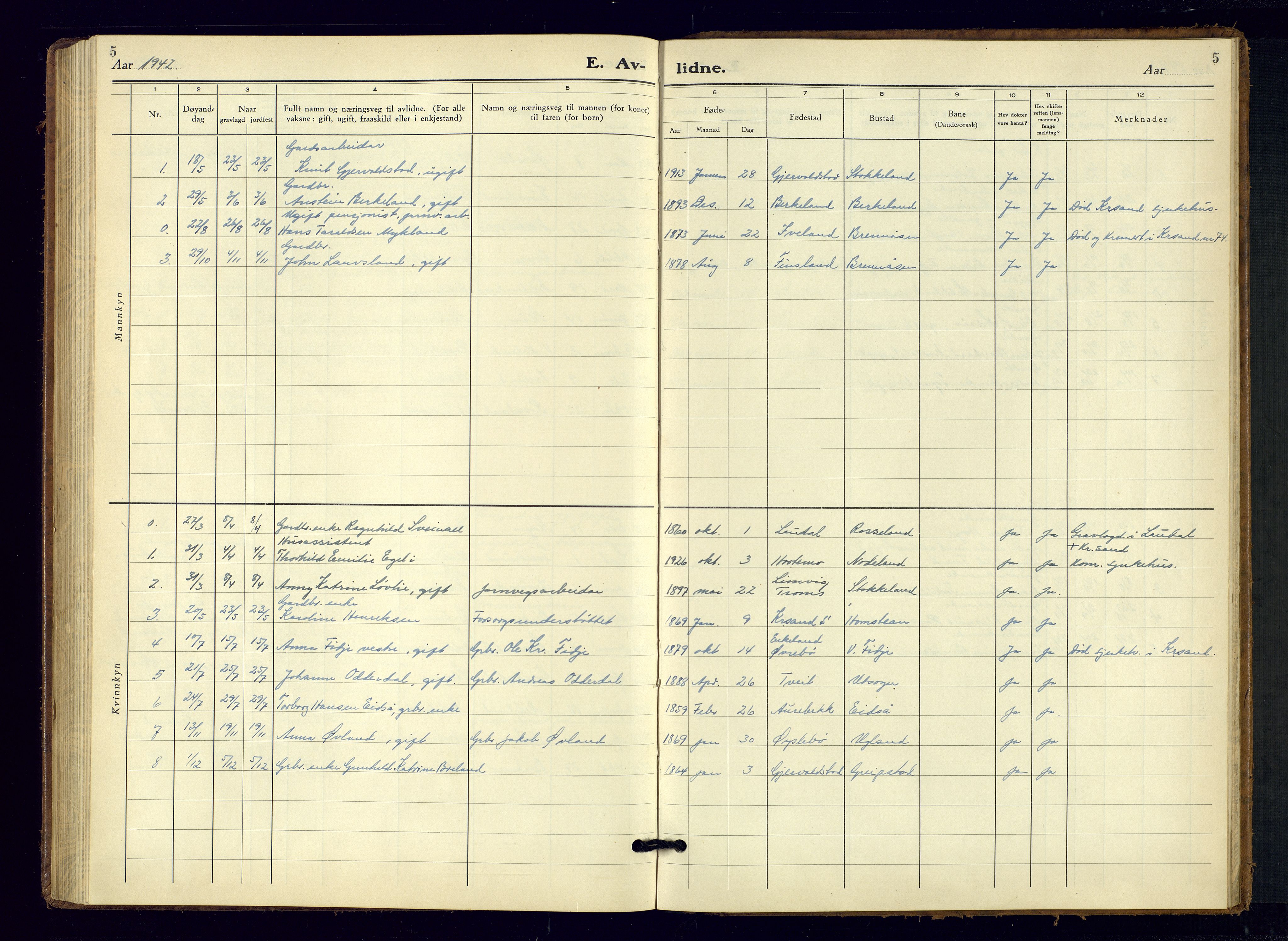 Søgne sokneprestkontor, SAK/1111-0037/F/Fb/Fba/L0006: Parish register (copy) no. B-6, 1937-1966, p. 5
