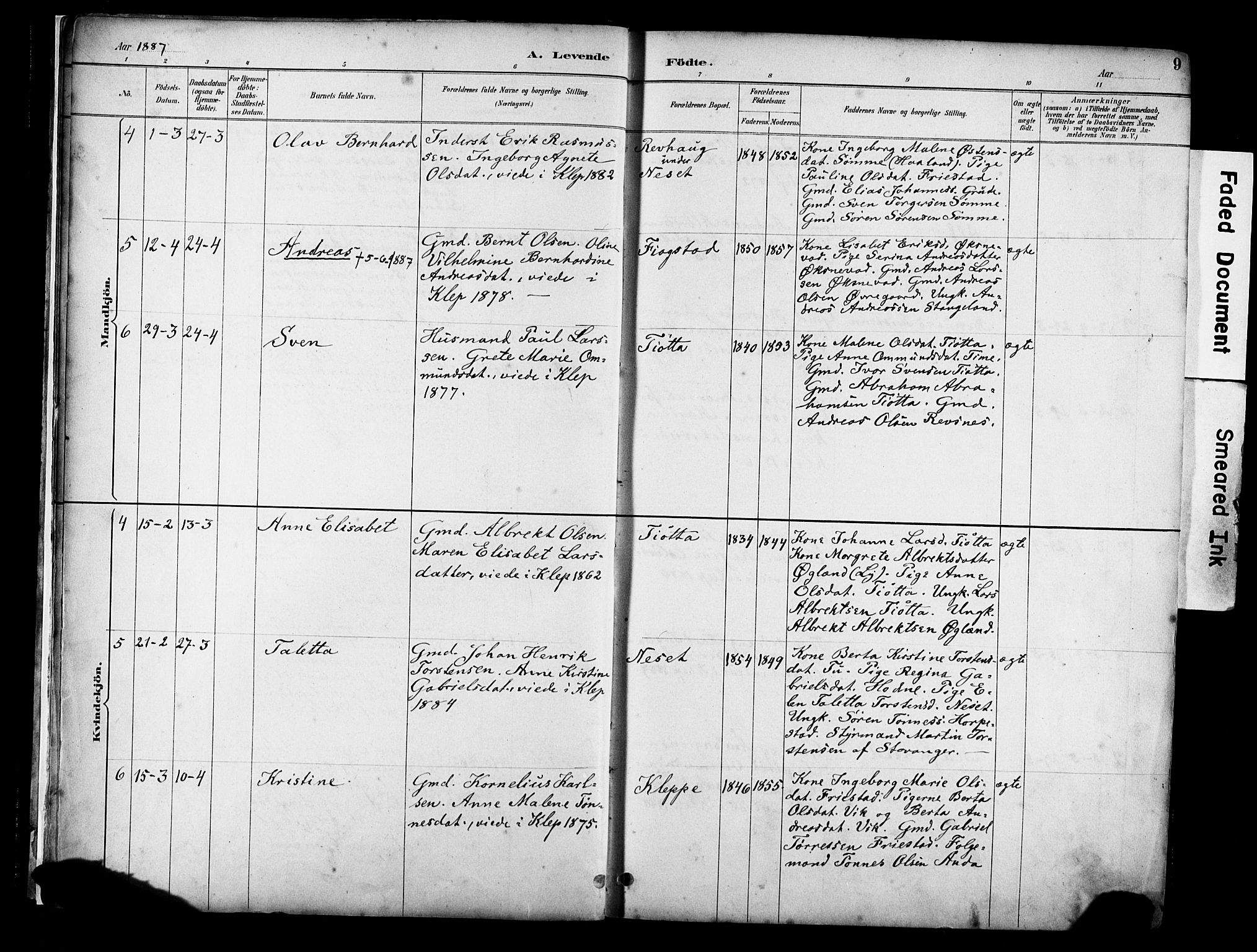 Klepp sokneprestkontor, SAST/A-101803/001/3/30BA/L0009: Parish register (official) no. A 7, 1886-1915, p. 9