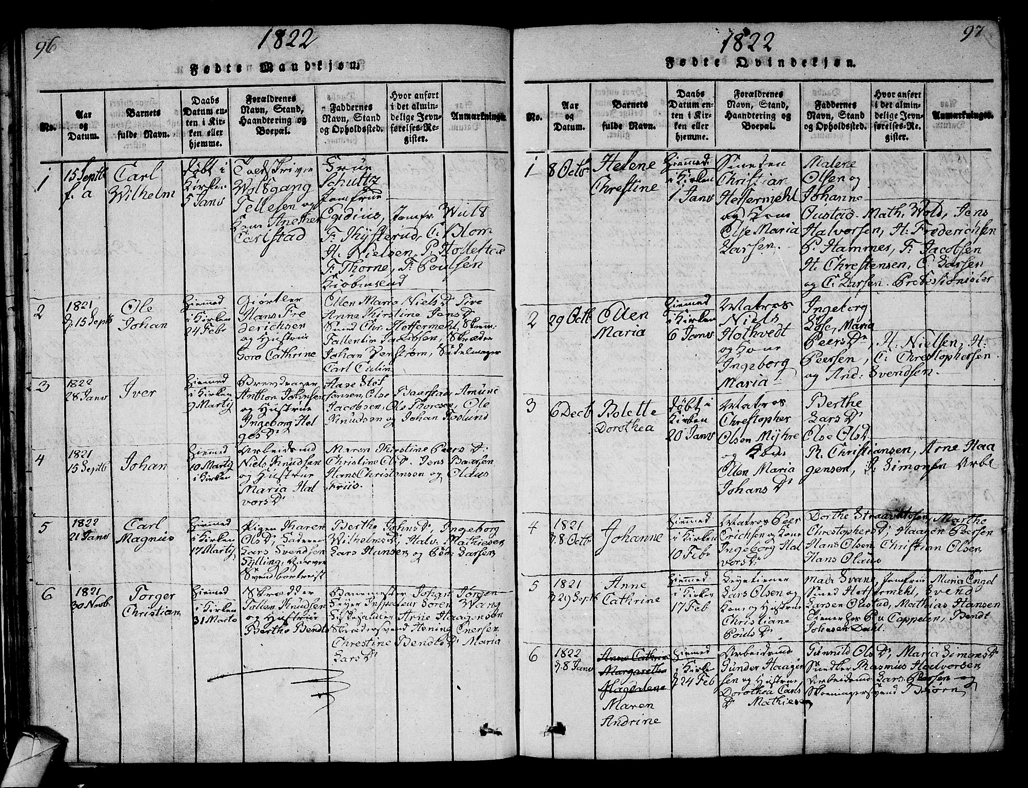 Strømsø kirkebøker, AV/SAKO-A-246/G/Ga/L0001: Parish register (copy) no. 1, 1815-1829, p. 96-97