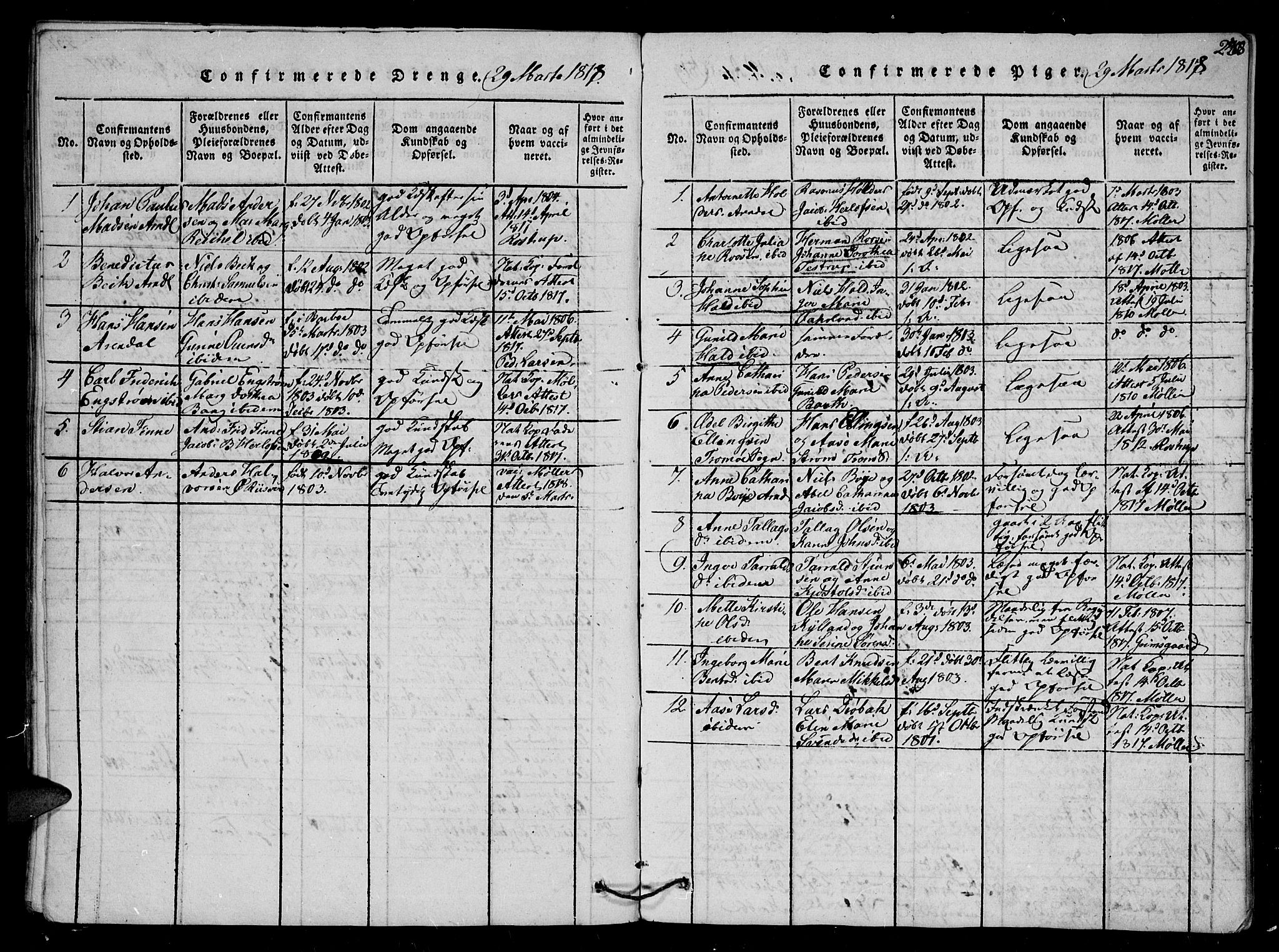 Arendal sokneprestkontor, Trefoldighet, SAK/1111-0040/F/Fb/L0001: Parish register (copy) no. B 1, 1816-1838, p. 238