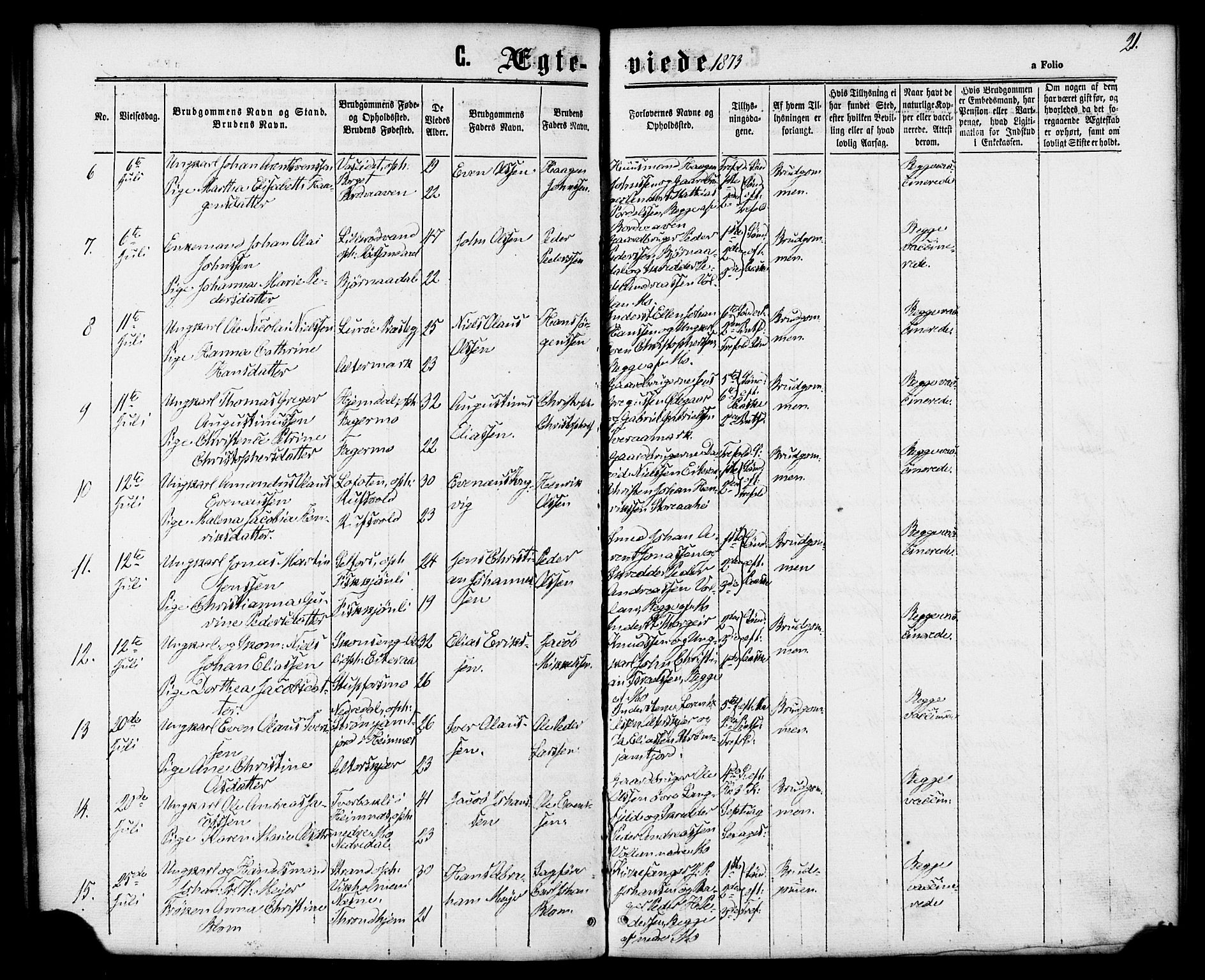 Ministerialprotokoller, klokkerbøker og fødselsregistre - Nordland, AV/SAT-A-1459/827/L0395: Parish register (official) no. 827A07, 1864-1886, p. 21