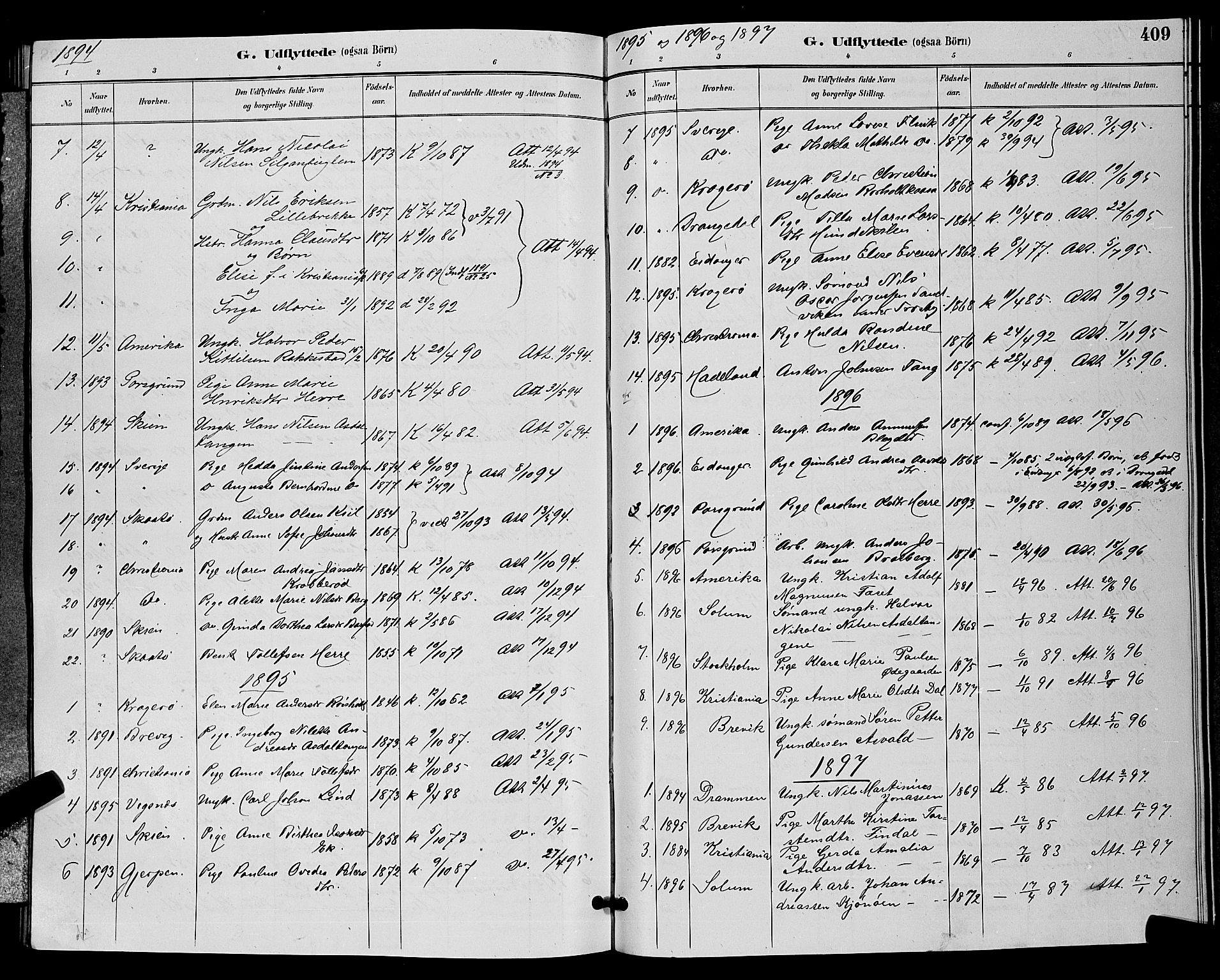 Bamble kirkebøker, AV/SAKO-A-253/G/Ga/L0009: Parish register (copy) no. I 9, 1888-1900, p. 409