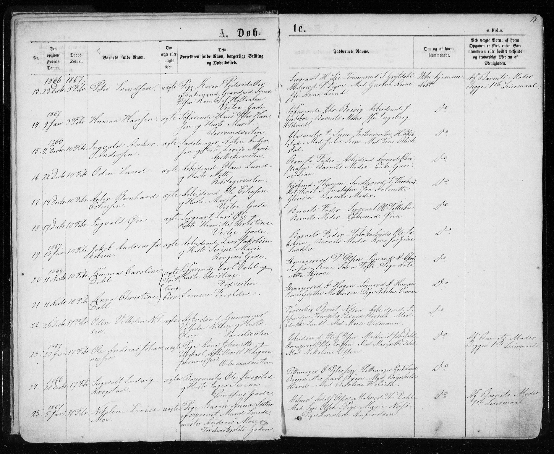 Ministerialprotokoller, klokkerbøker og fødselsregistre - Sør-Trøndelag, SAT/A-1456/601/L0054: Parish register (official) no. 601A22, 1866-1877, p. 18