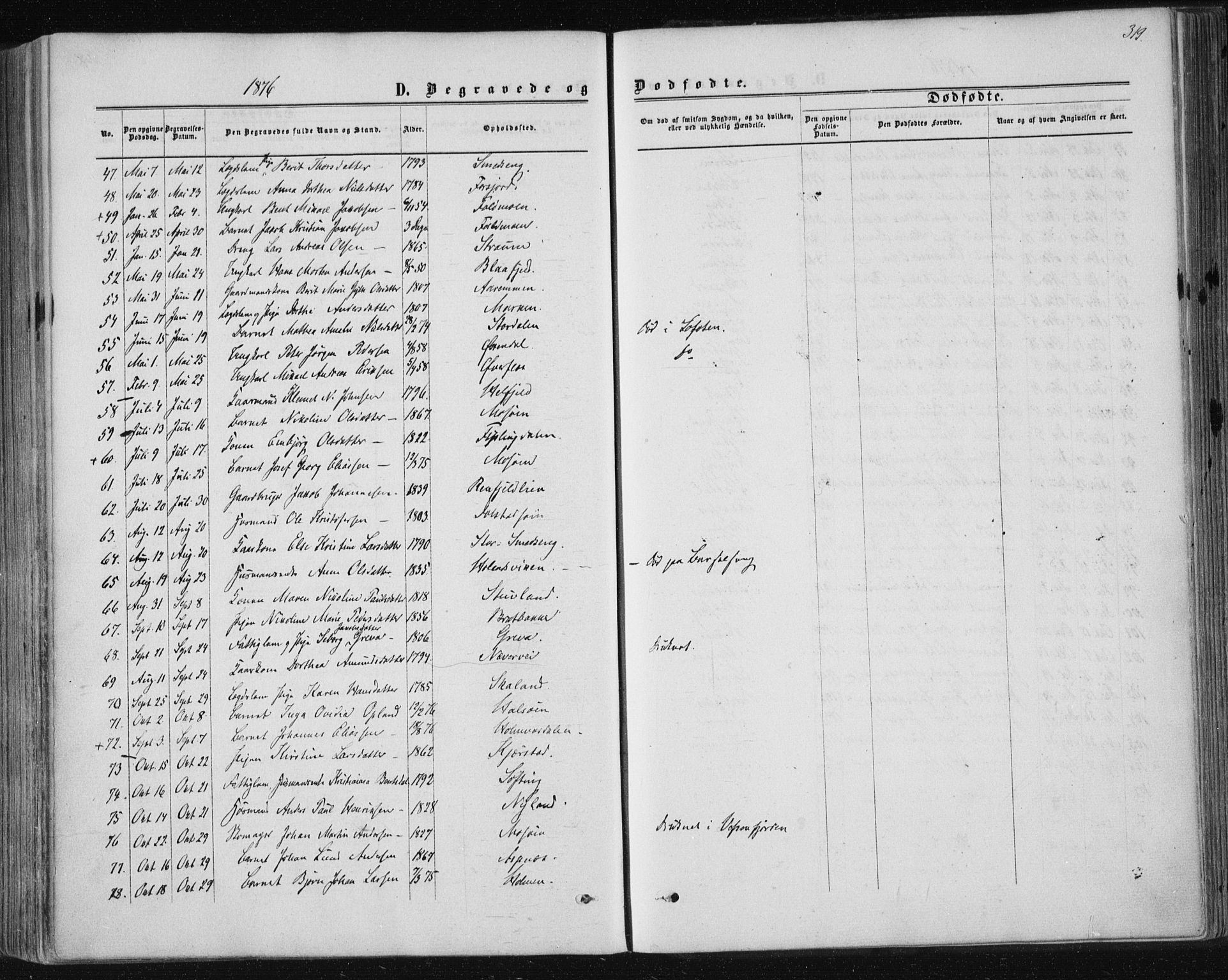 Ministerialprotokoller, klokkerbøker og fødselsregistre - Nordland, AV/SAT-A-1459/820/L0294: Parish register (official) no. 820A15, 1866-1879, p. 319