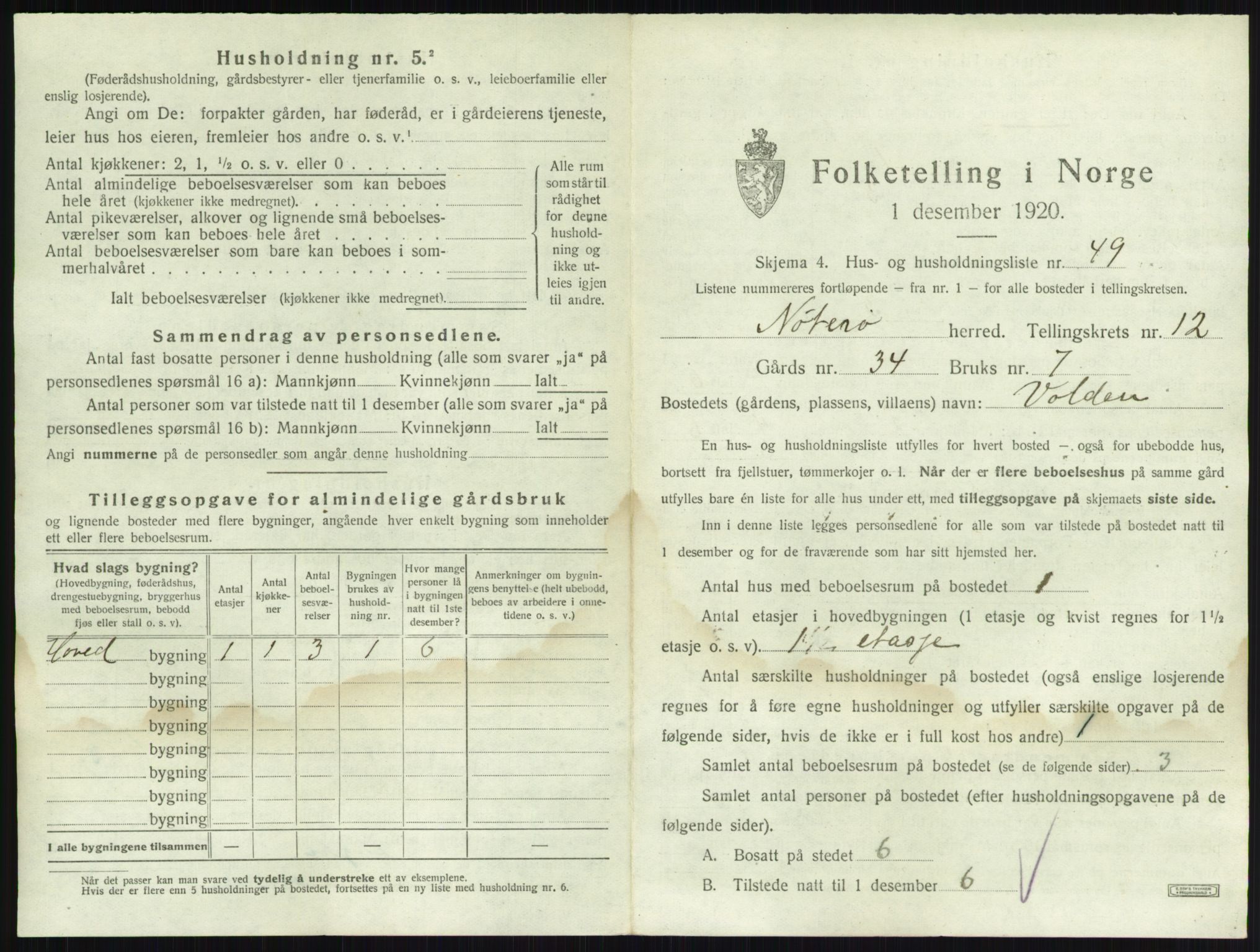 SAKO, 1920 census for Nøtterøy, 1920, p. 2549