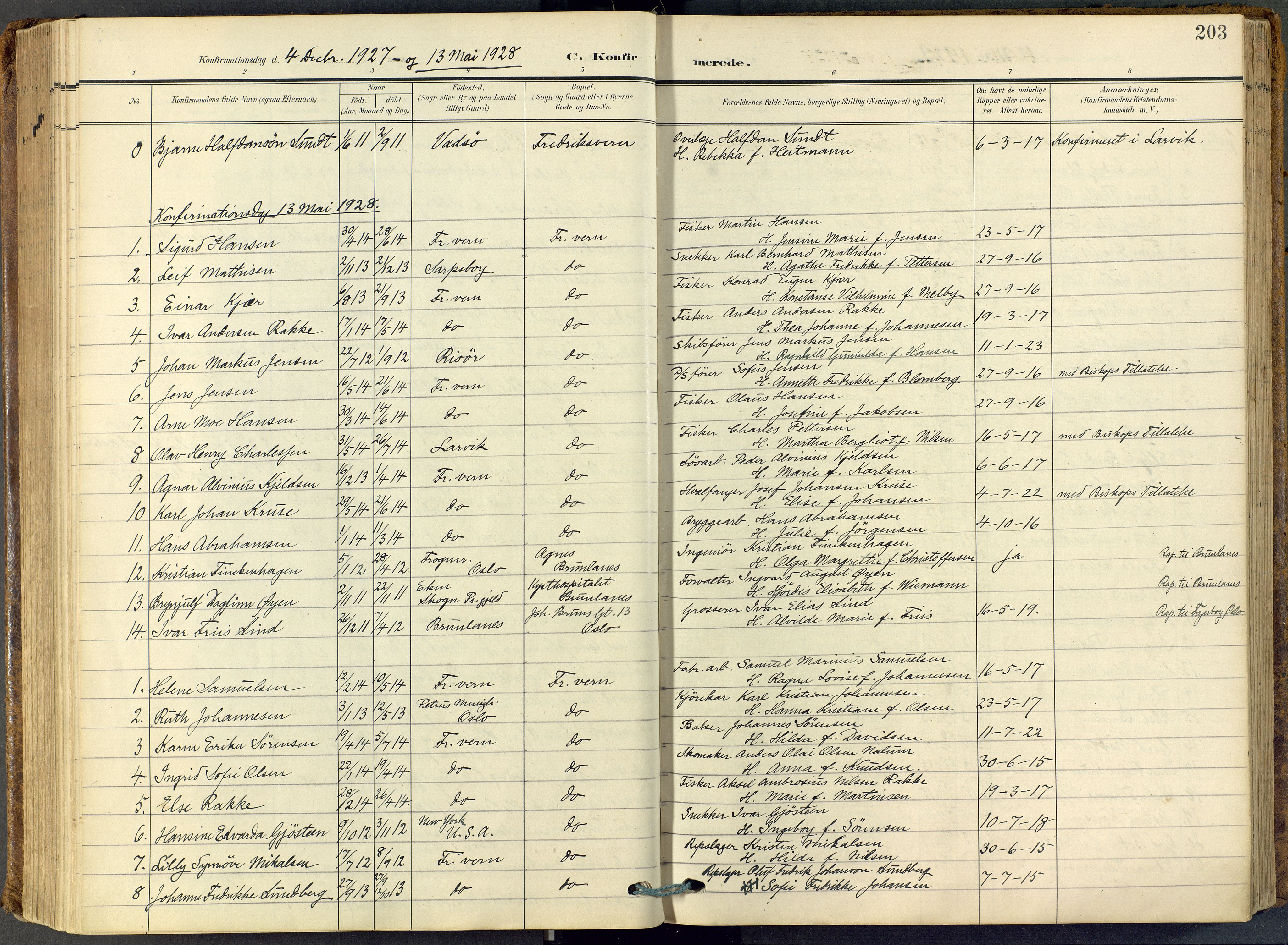 Stavern kirkebøker, SAKO/A-318/F/Fa/L0009: Parish register (official) no. 9, 1906-1955, p. 203