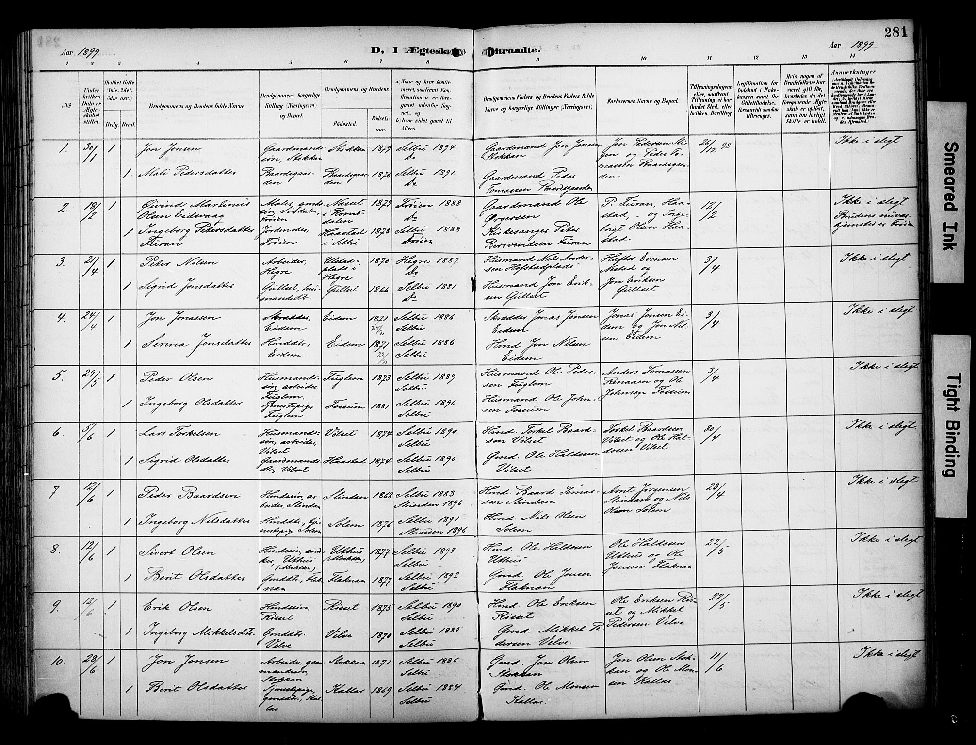 Ministerialprotokoller, klokkerbøker og fødselsregistre - Sør-Trøndelag, SAT/A-1456/695/L1149: Parish register (official) no. 695A09, 1891-1902, p. 281