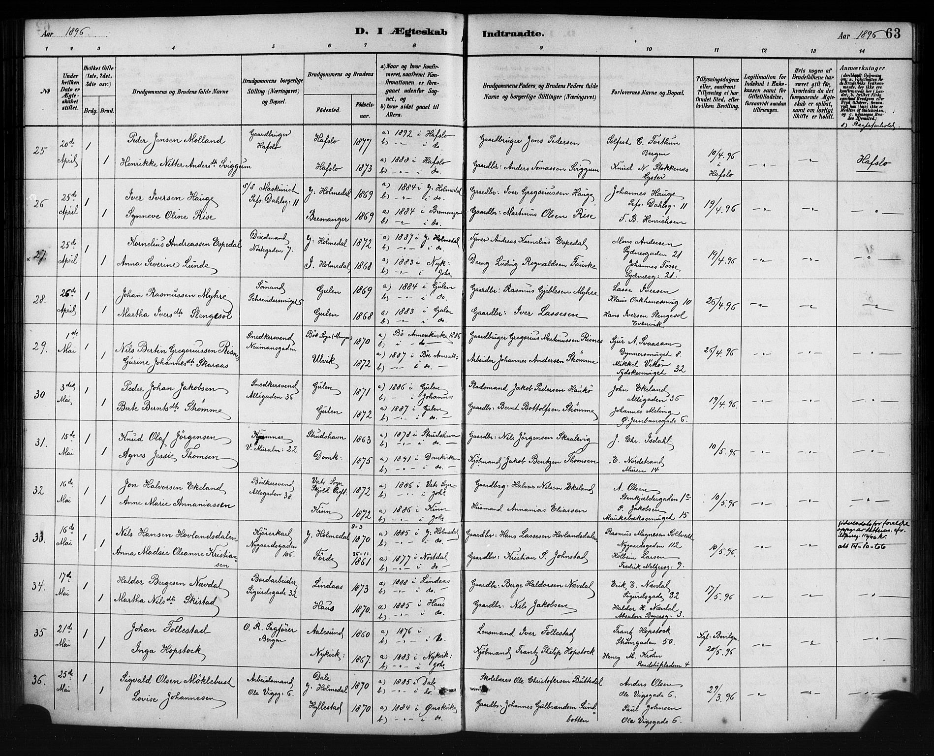 Johanneskirken sokneprestembete, SAB/A-76001/H/Hab: Parish register (copy) no. C 1, 1885-1912, p. 63