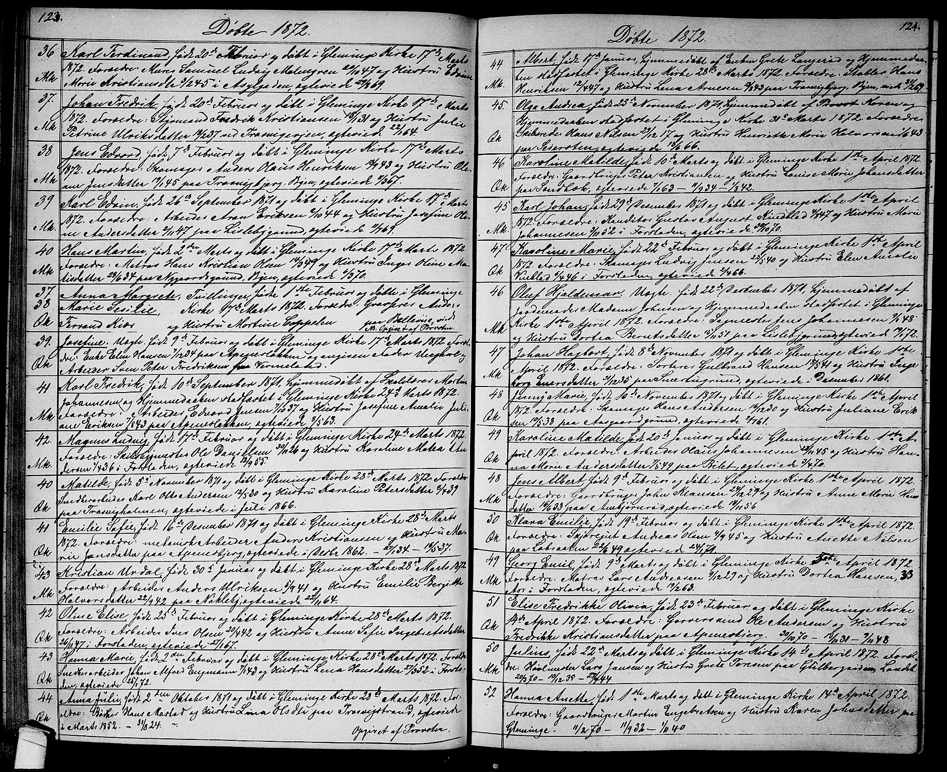 Glemmen prestekontor Kirkebøker, SAO/A-10908/G/Ga/L0004: Parish register (copy) no. 4, 1867-1875, p. 123-124