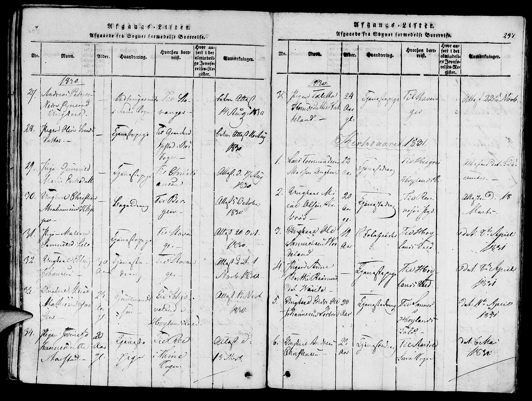 Klepp sokneprestkontor, SAST/A-101803/001/3/30BA/L0002: Parish register (official) no. A 2, 1816-1833, p. 297