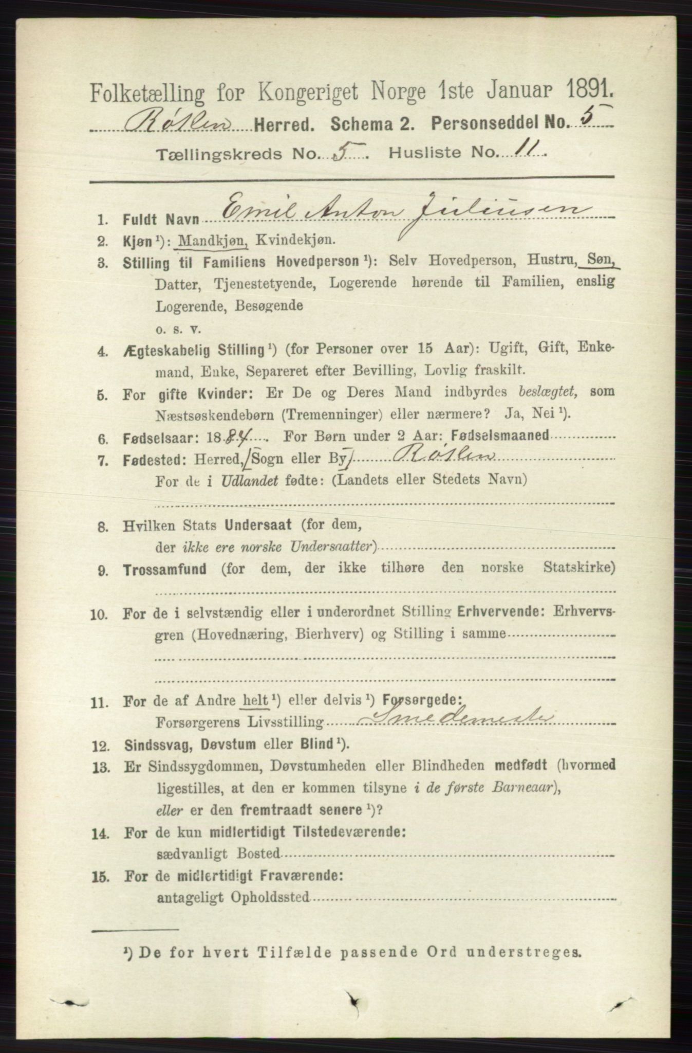 RA, 1891 census for 0627 Røyken, 1891, p. 2944