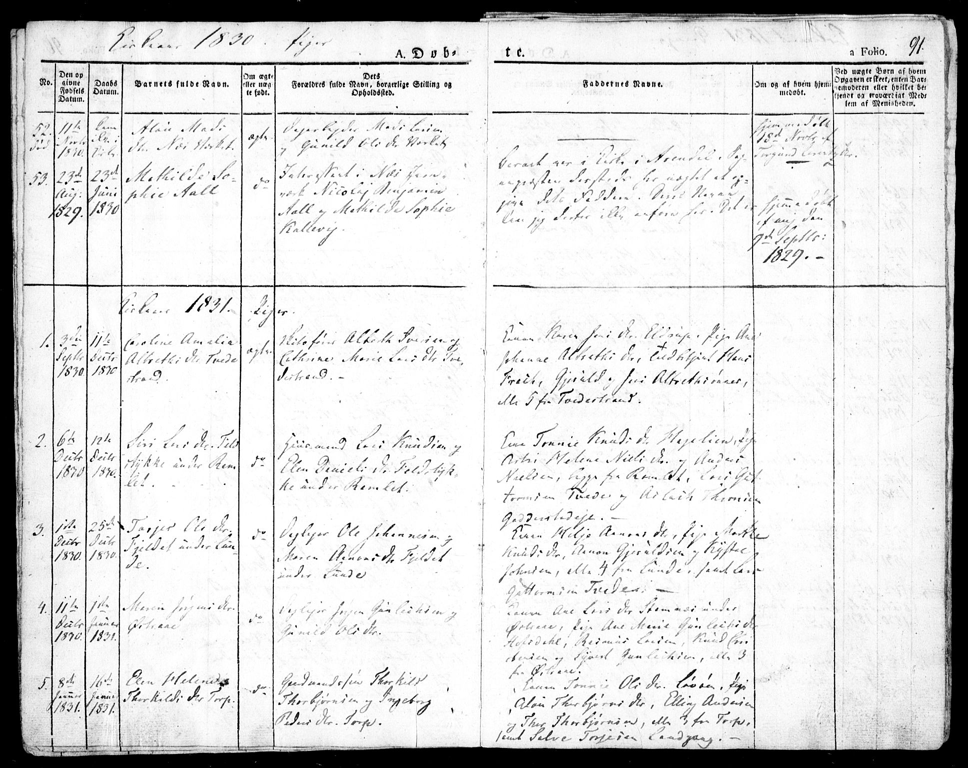 Holt sokneprestkontor, AV/SAK-1111-0021/F/Fa/L0006: Parish register (official) no. A 6, 1820-1835, p. 91