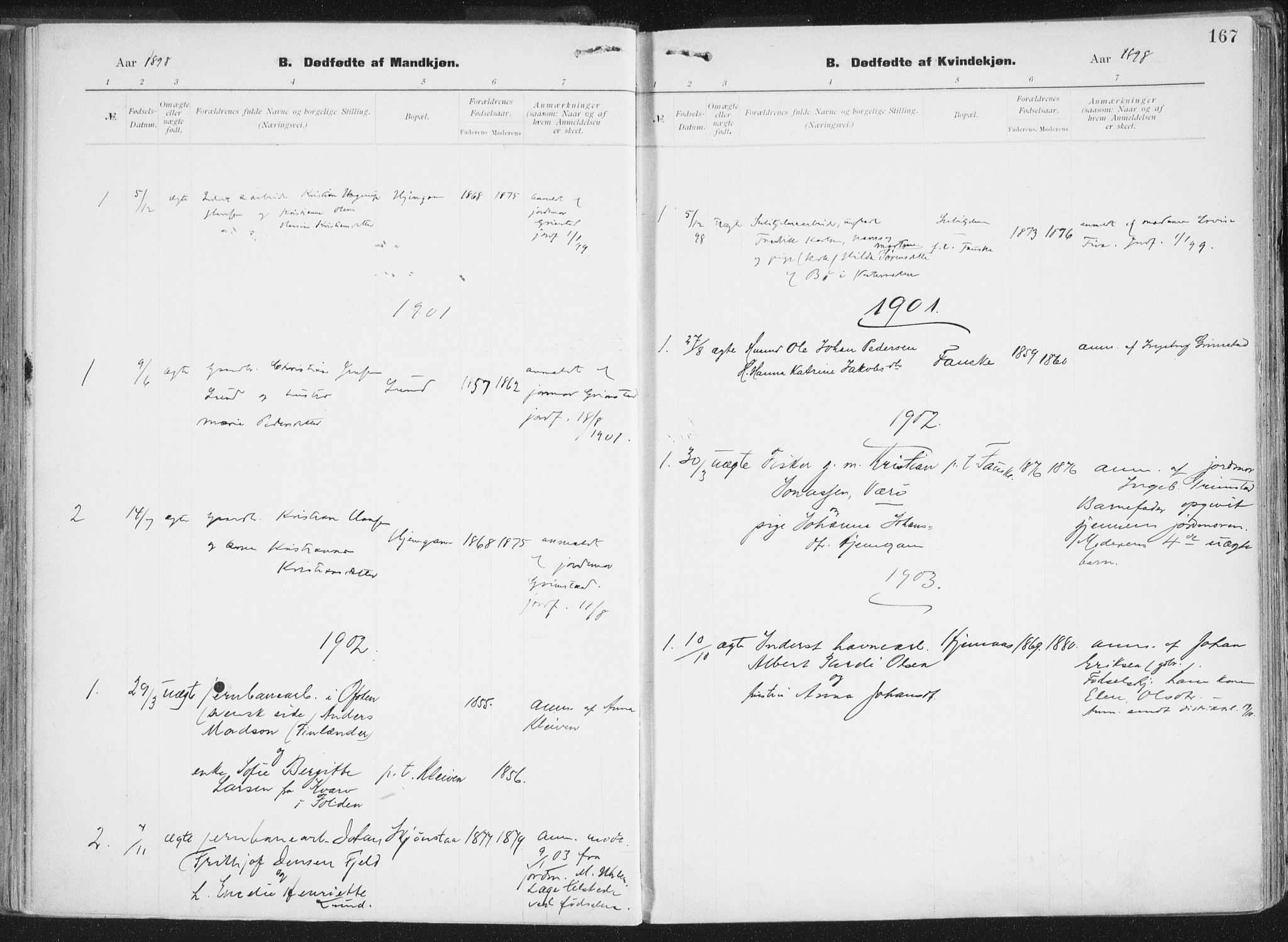 Ministerialprotokoller, klokkerbøker og fødselsregistre - Nordland, SAT/A-1459/849/L0696: Parish register (official) no. 849A08, 1898-1910, p. 167
