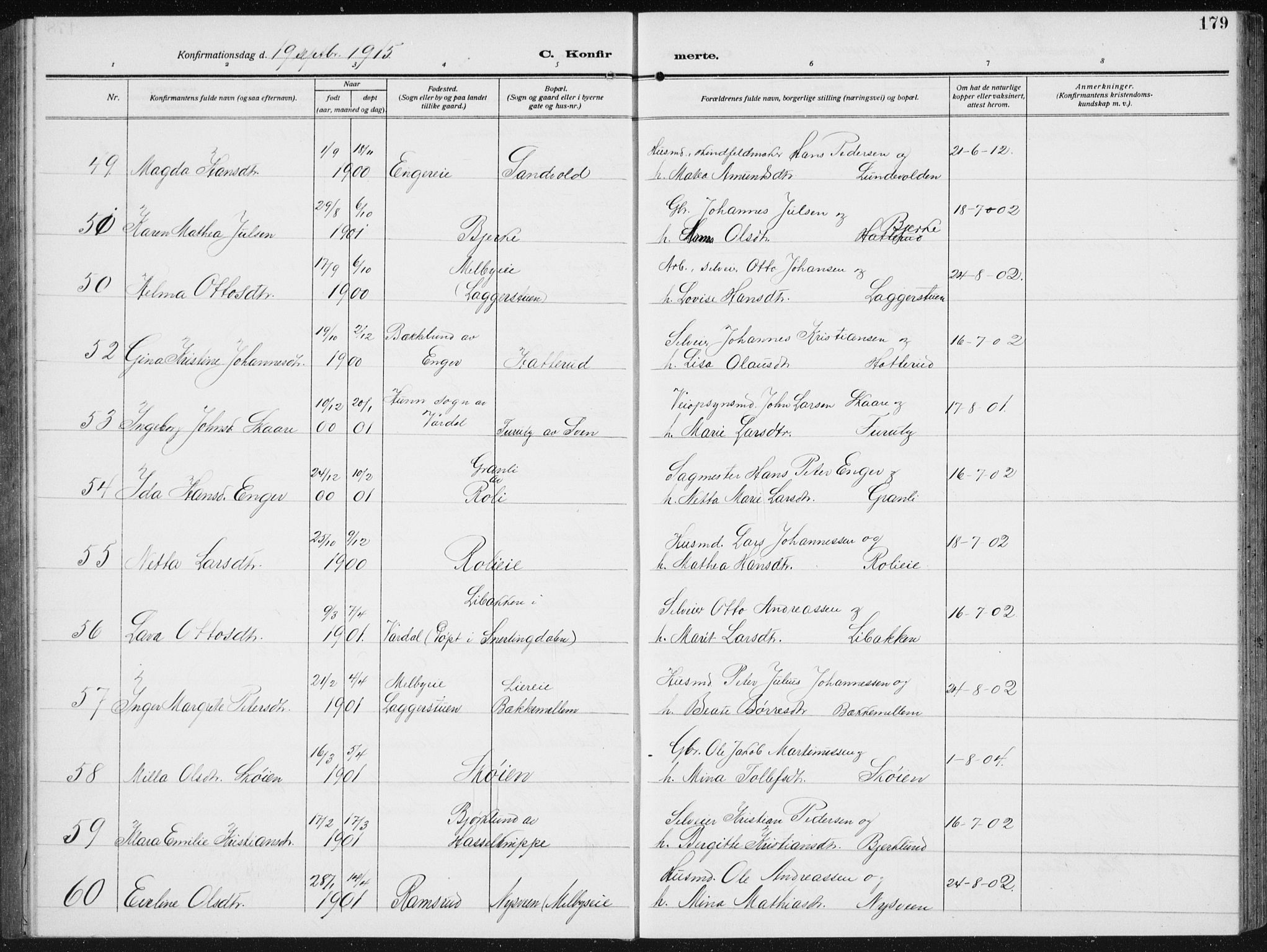 Biri prestekontor, AV/SAH-PREST-096/H/Ha/Hab/L0006: Parish register (copy) no. 6, 1909-1938, p. 179