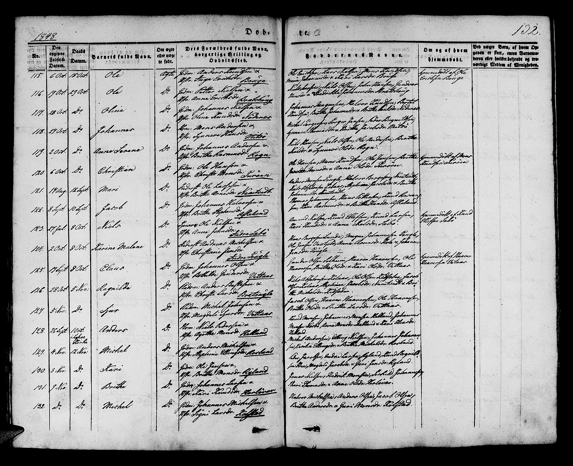 Manger sokneprestembete, AV/SAB-A-76801/H/Haa: Parish register (official) no. A 5, 1839-1848, p. 132