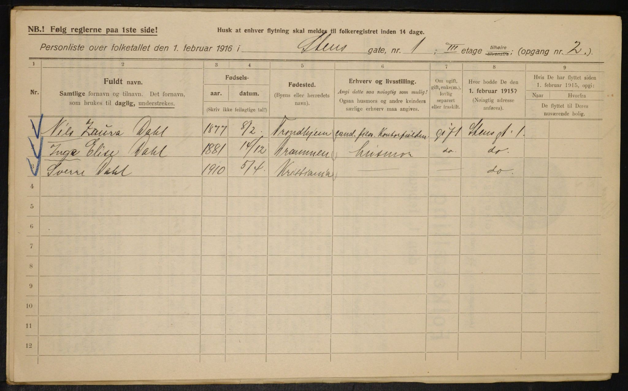 OBA, Municipal Census 1916 for Kristiania, 1916, p. 104447