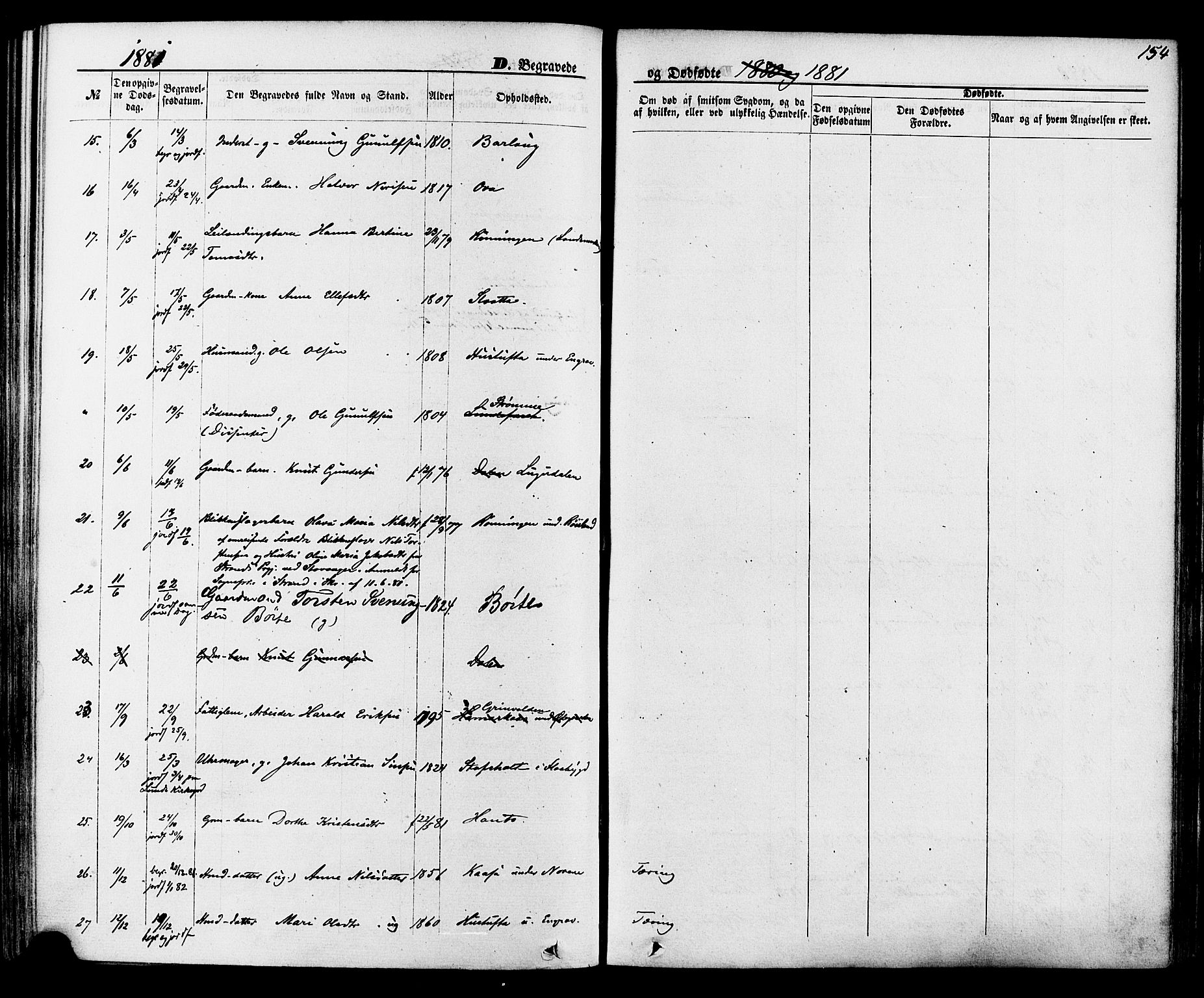Lunde kirkebøker, SAKO/A-282/F/Fa/L0001: Parish register (official) no. I 1, 1866-1883, p. 154