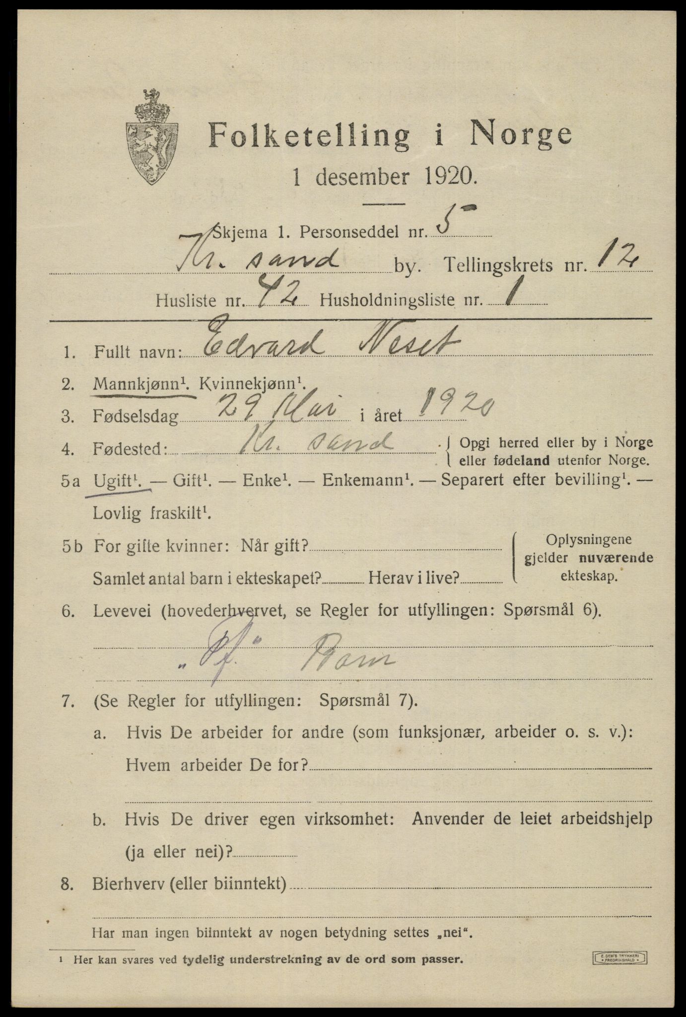 SAK, 1920 census for Kristiansand, 1920, p. 26755