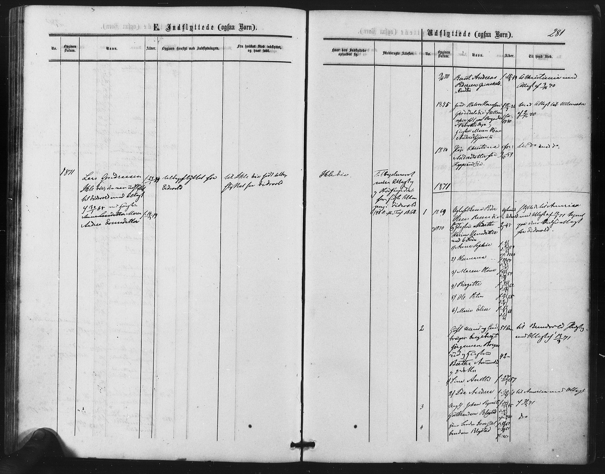 Nes prestekontor Kirkebøker, AV/SAO-A-10410/F/Fb/L0001: Parish register (official) no. II 1, 1859-1882, p. 281