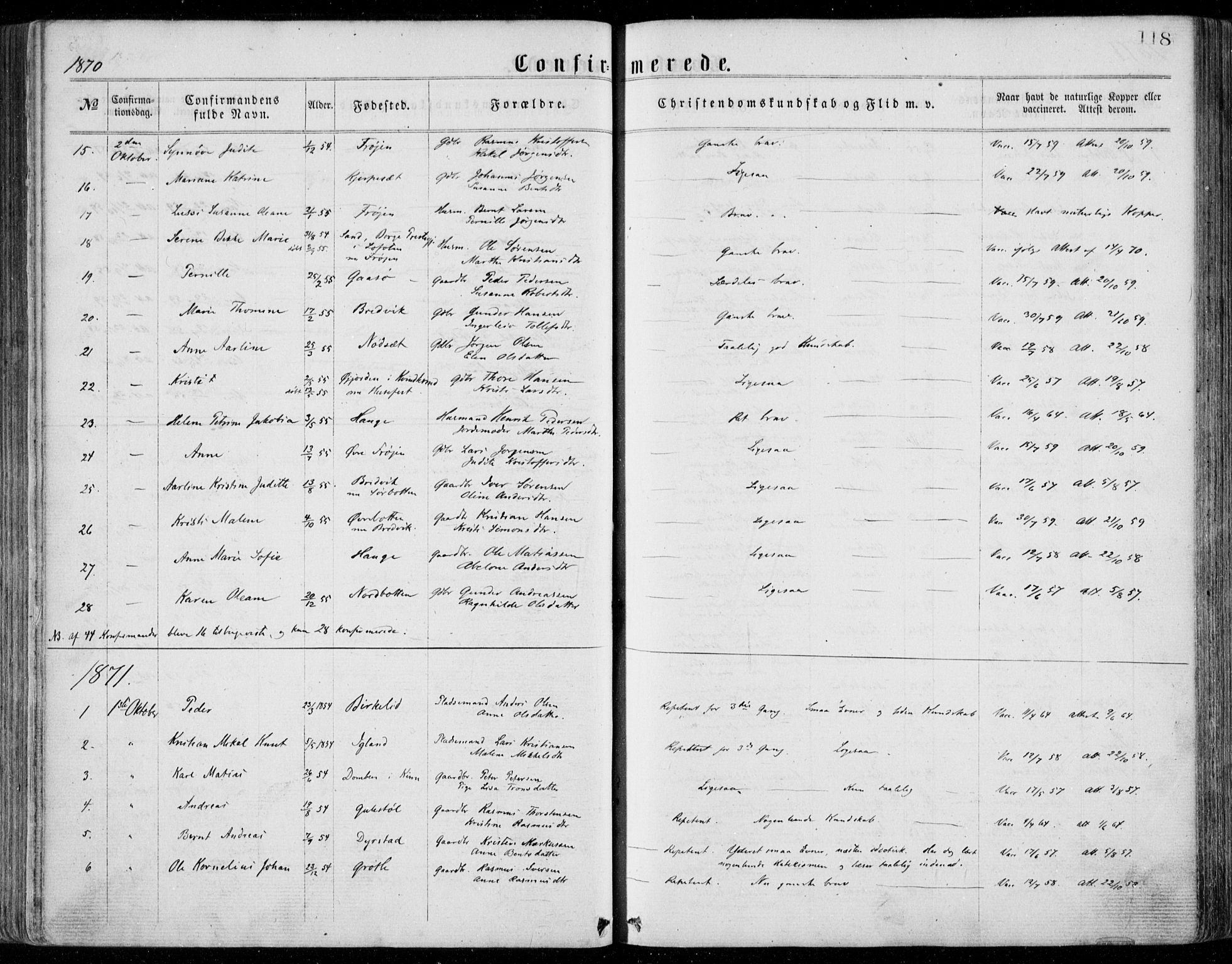 Bremanger sokneprestembete, SAB/A-82201/H/Haa/Haaa/L0001: Parish register (official) no. A  1, 1864-1883, p. 118