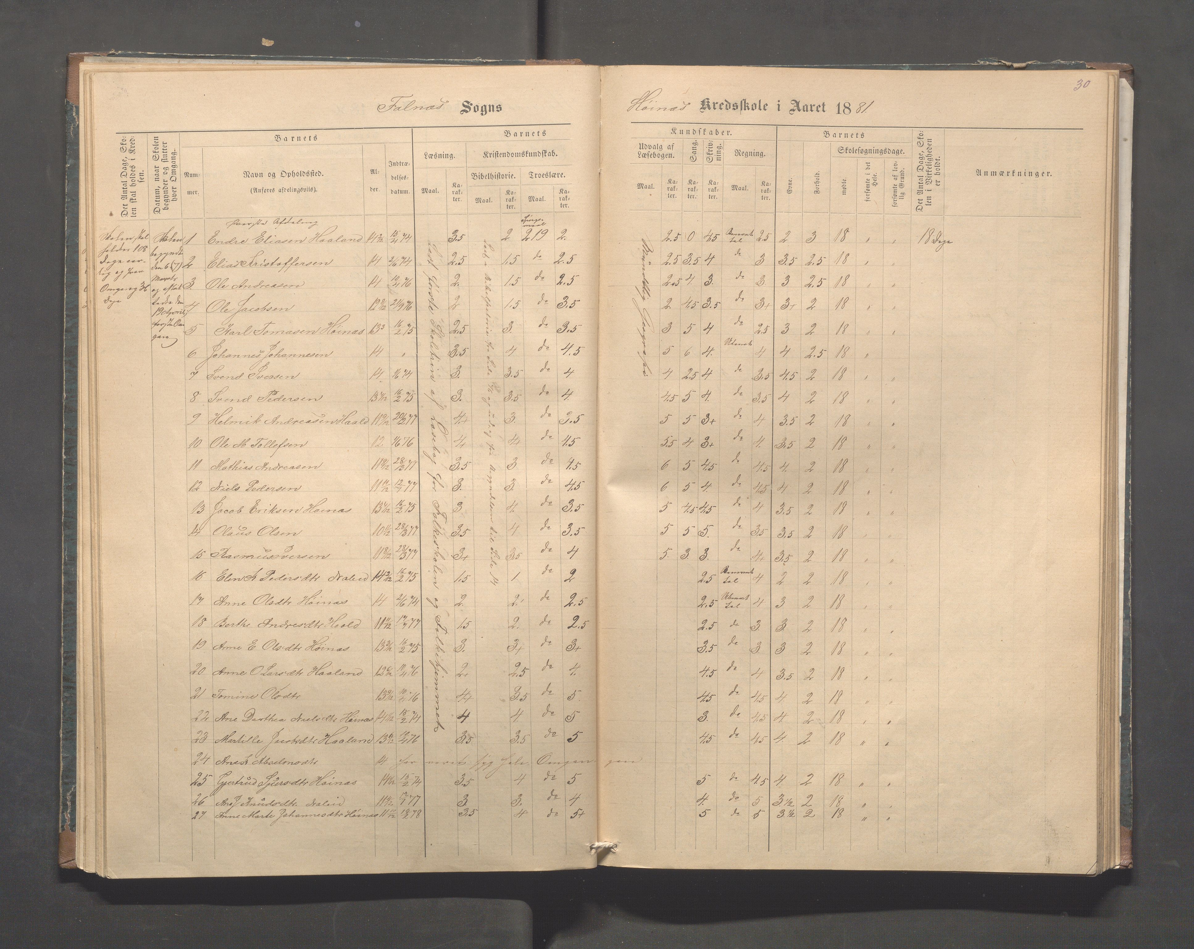 Skudenes kommune - Syre - Høynes skole, IKAR/A-307/H/L0004: Skoleprotokoll - Syre - Høynes, 1876-1885, p. 30