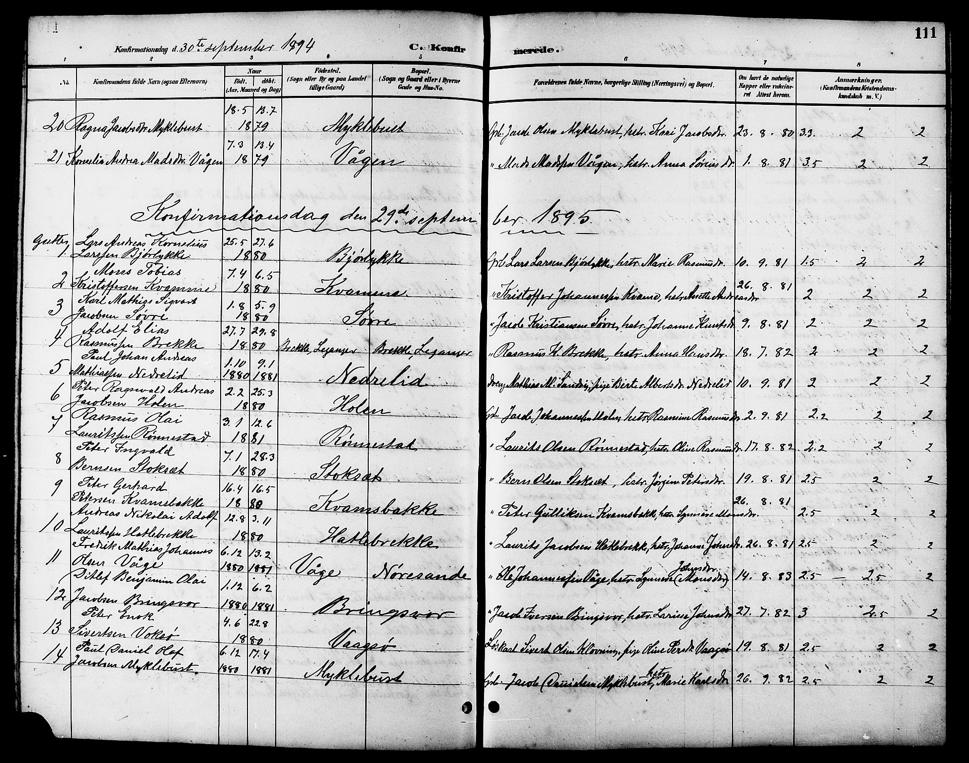 Ministerialprotokoller, klokkerbøker og fødselsregistre - Møre og Romsdal, AV/SAT-A-1454/503/L0049: Parish register (copy) no. 503C04, 1894-1915, p. 111