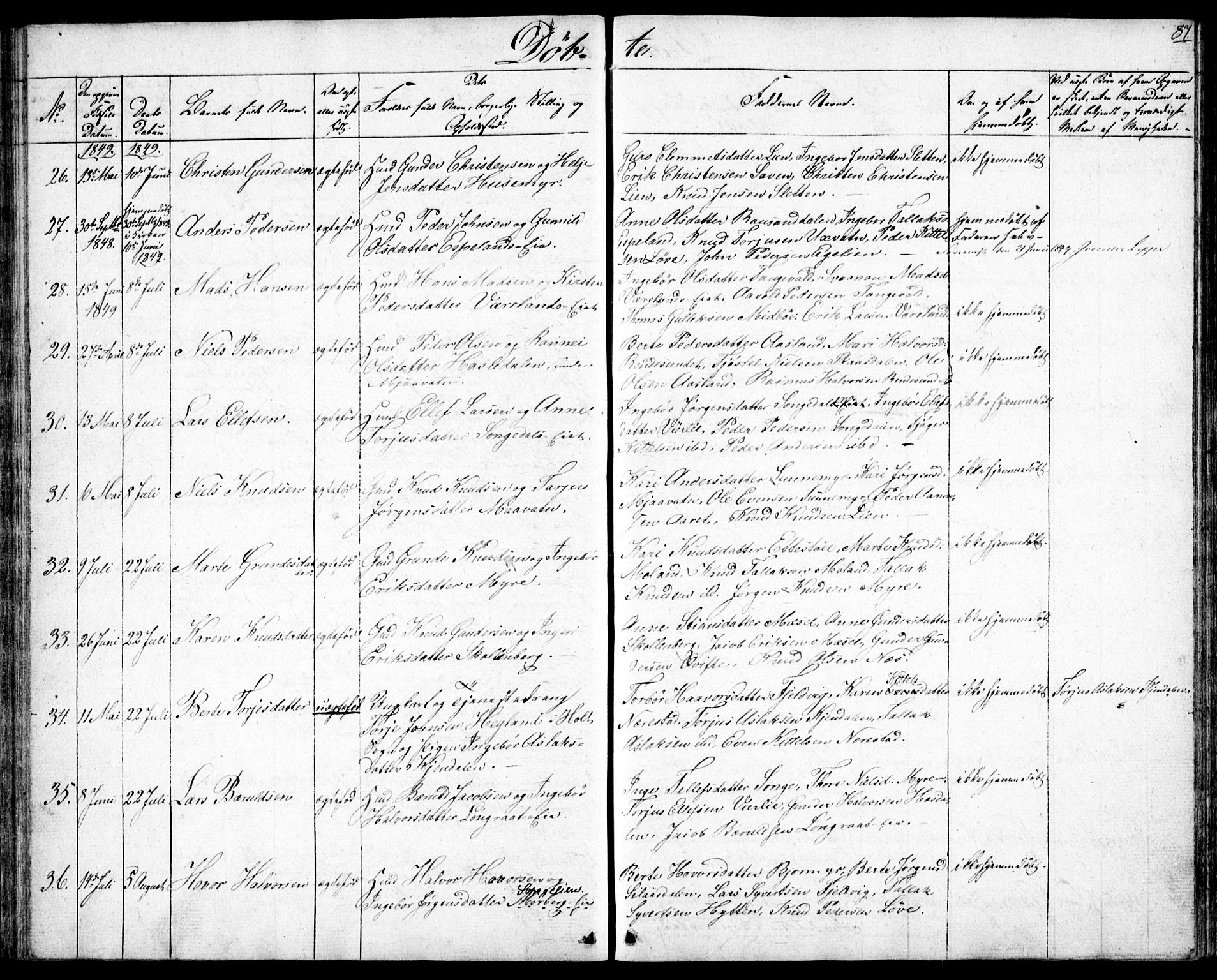 Gjerstad sokneprestkontor, AV/SAK-1111-0014/F/Fb/Fbb/L0002: Parish register (copy) no. B 2, 1831-1862, p. 87