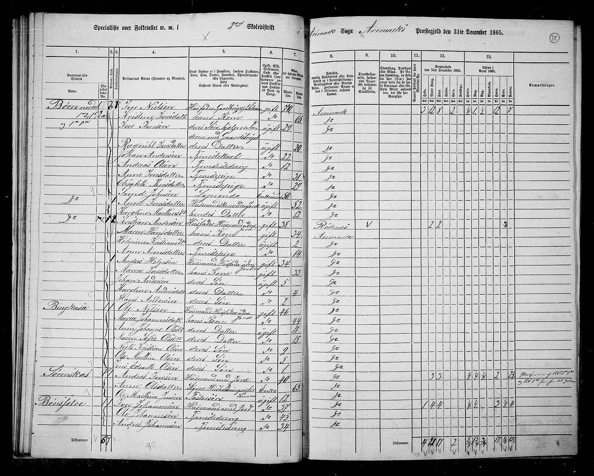 RA, 1865 census for Aremark, 1865, p. 33