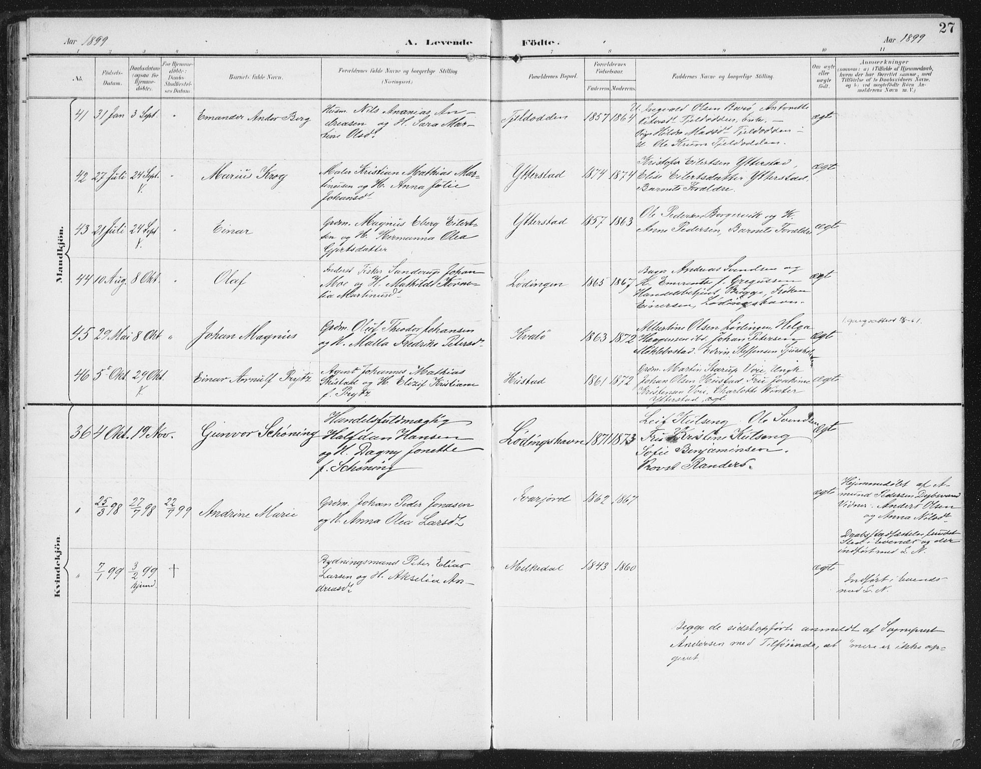 Ministerialprotokoller, klokkerbøker og fødselsregistre - Nordland, AV/SAT-A-1459/872/L1036: Parish register (official) no. 872A11, 1897-1913, p. 27