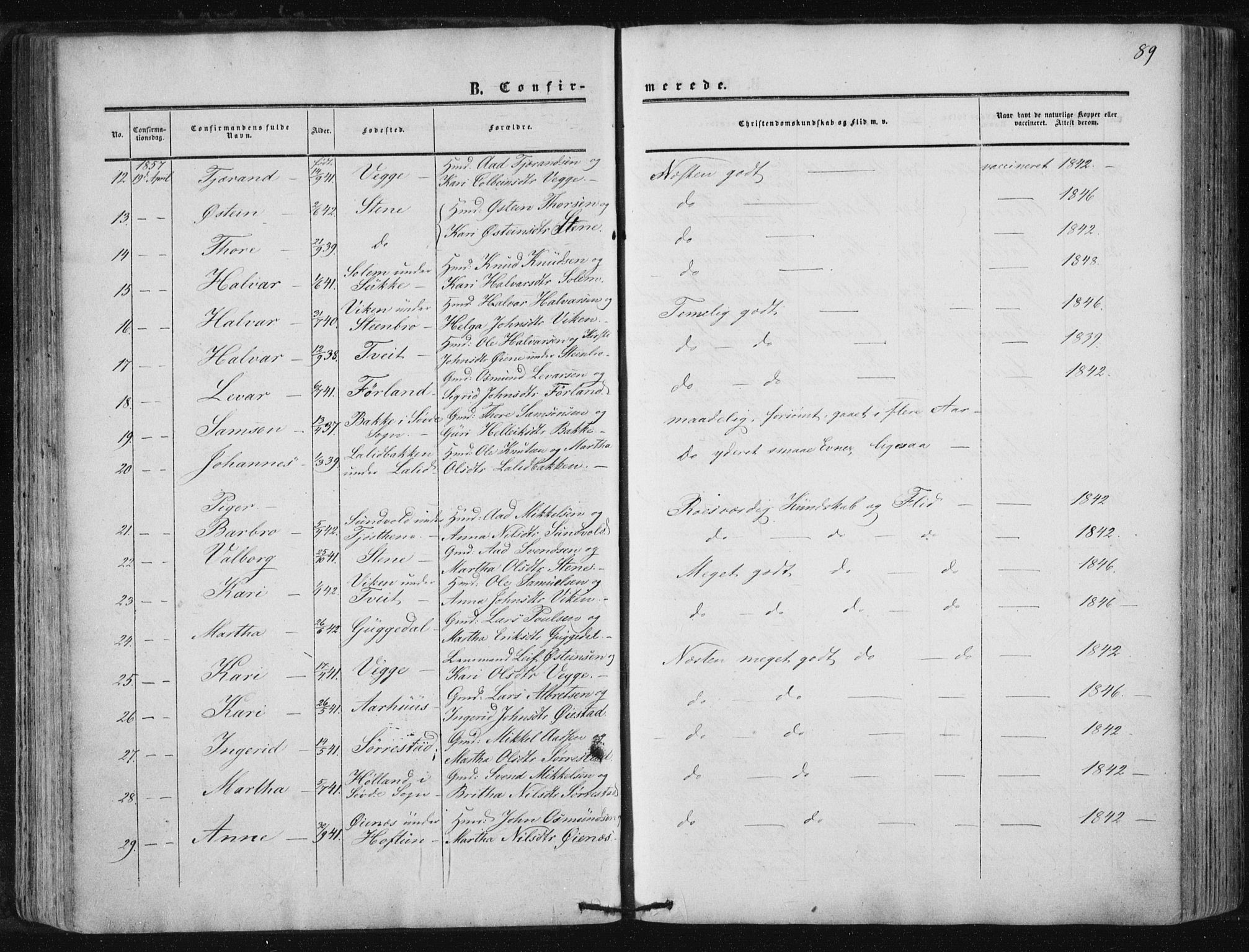 Suldal sokneprestkontor, AV/SAST-A-101845/01/IV/L0009: Parish register (official) no. A 9, 1854-1868, p. 89