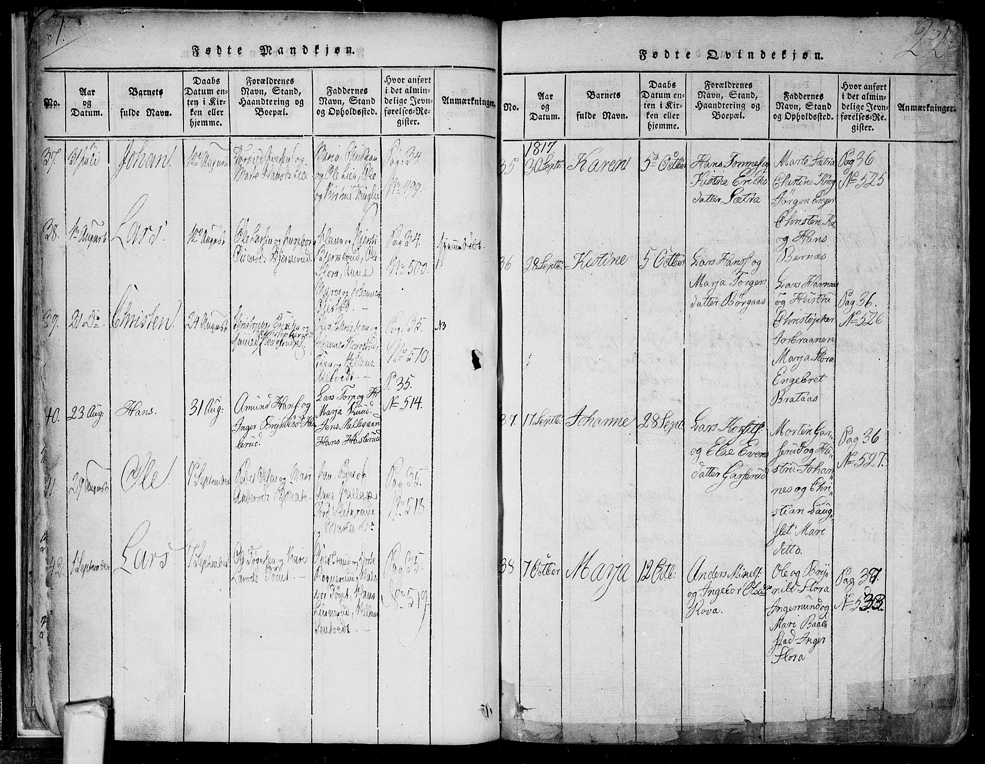 Trøgstad prestekontor Kirkebøker, AV/SAO-A-10925/F/Fa/L0006: Parish register (official) no. I 6, 1815-1844, p. 21b-22a