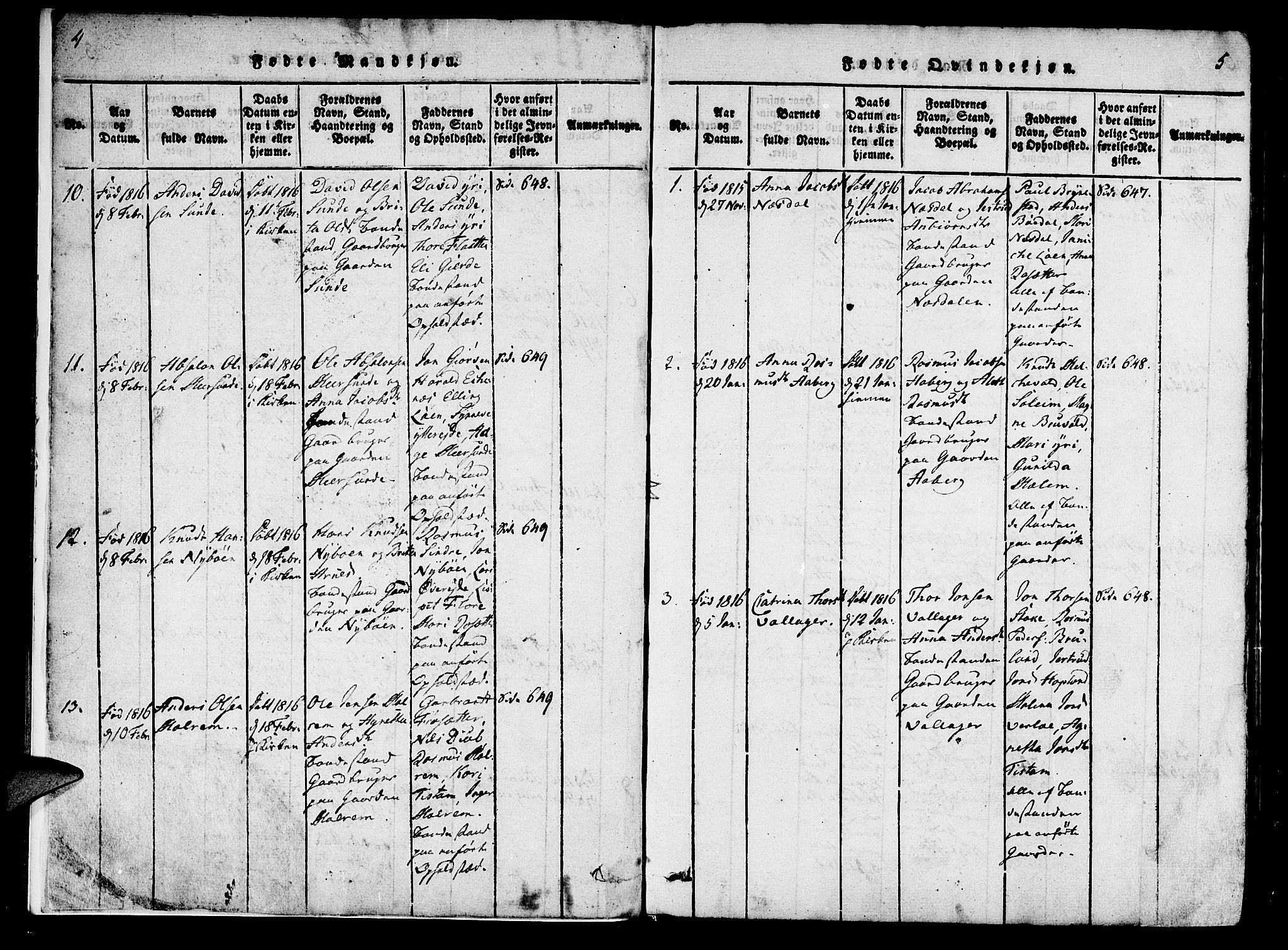 Innvik sokneprestembete, AV/SAB-A-80501: Parish register (official) no. A 2, 1816-1821, p. 4-5