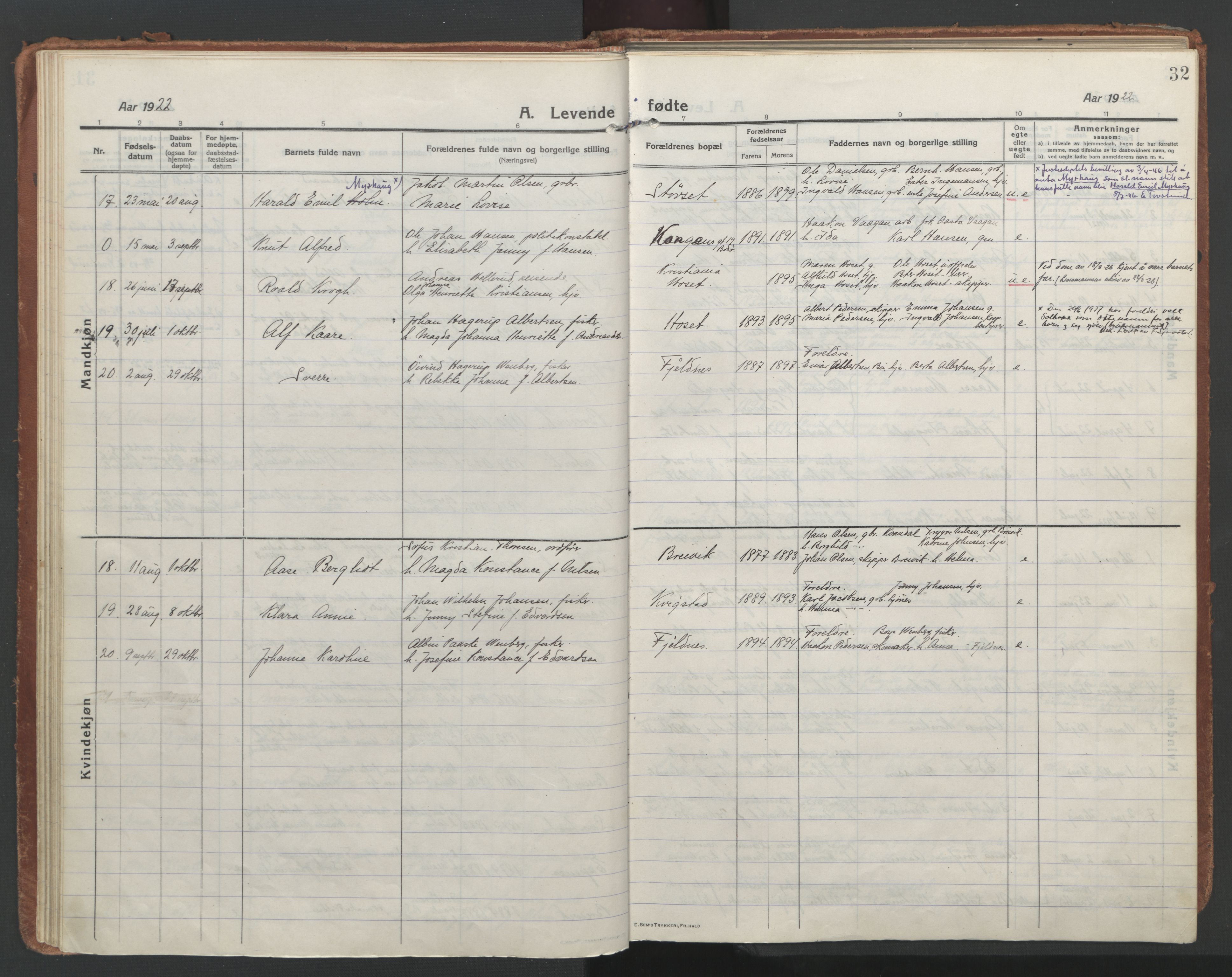 Ministerialprotokoller, klokkerbøker og fødselsregistre - Nordland, AV/SAT-A-1459/852/L0748: Parish register (official) no. 852A18, 1913-1932, p. 32