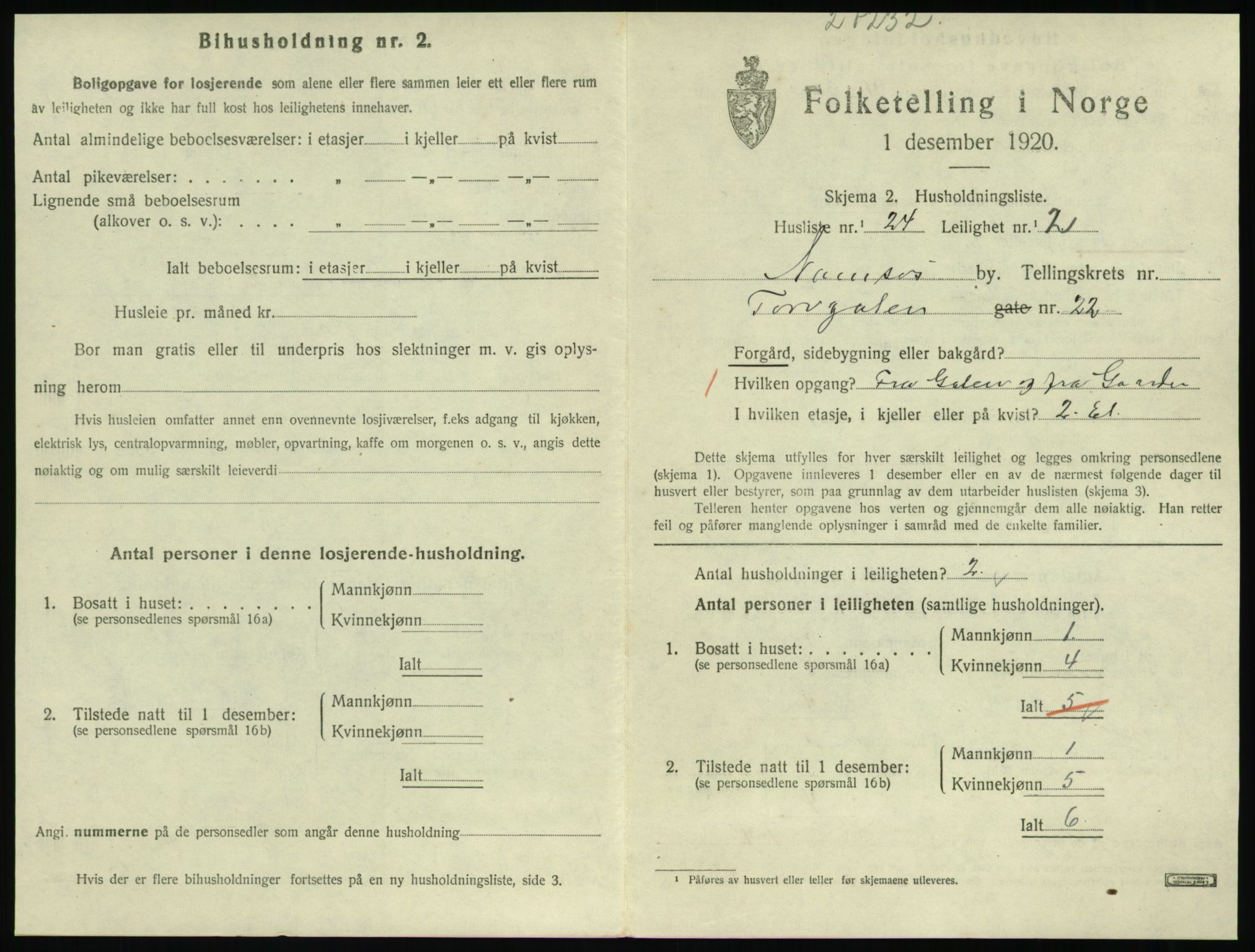 SAT, 1920 census for Namsos, 1920, p. 837