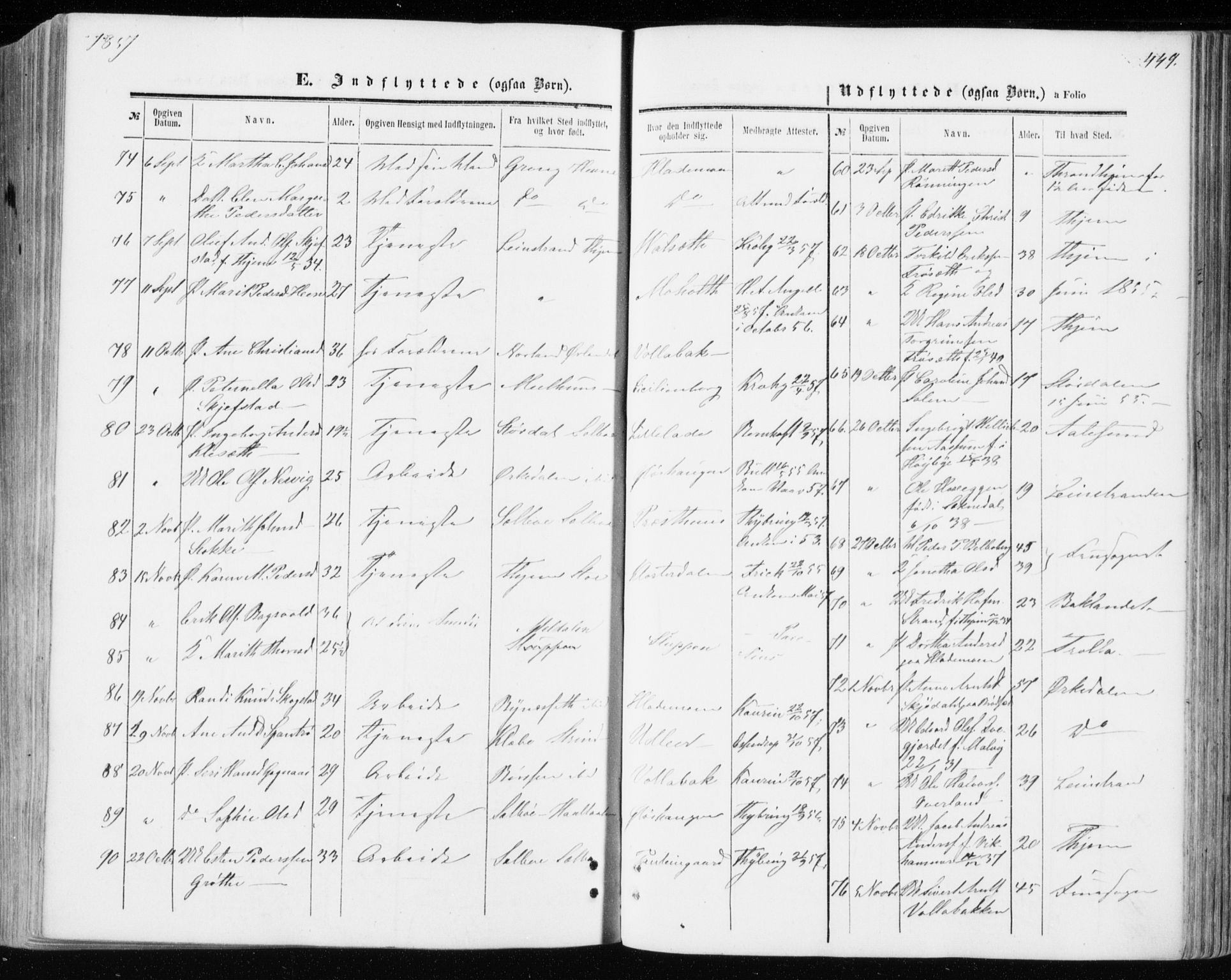Ministerialprotokoller, klokkerbøker og fødselsregistre - Sør-Trøndelag, SAT/A-1456/606/L0292: Parish register (official) no. 606A07, 1856-1865, p. 449