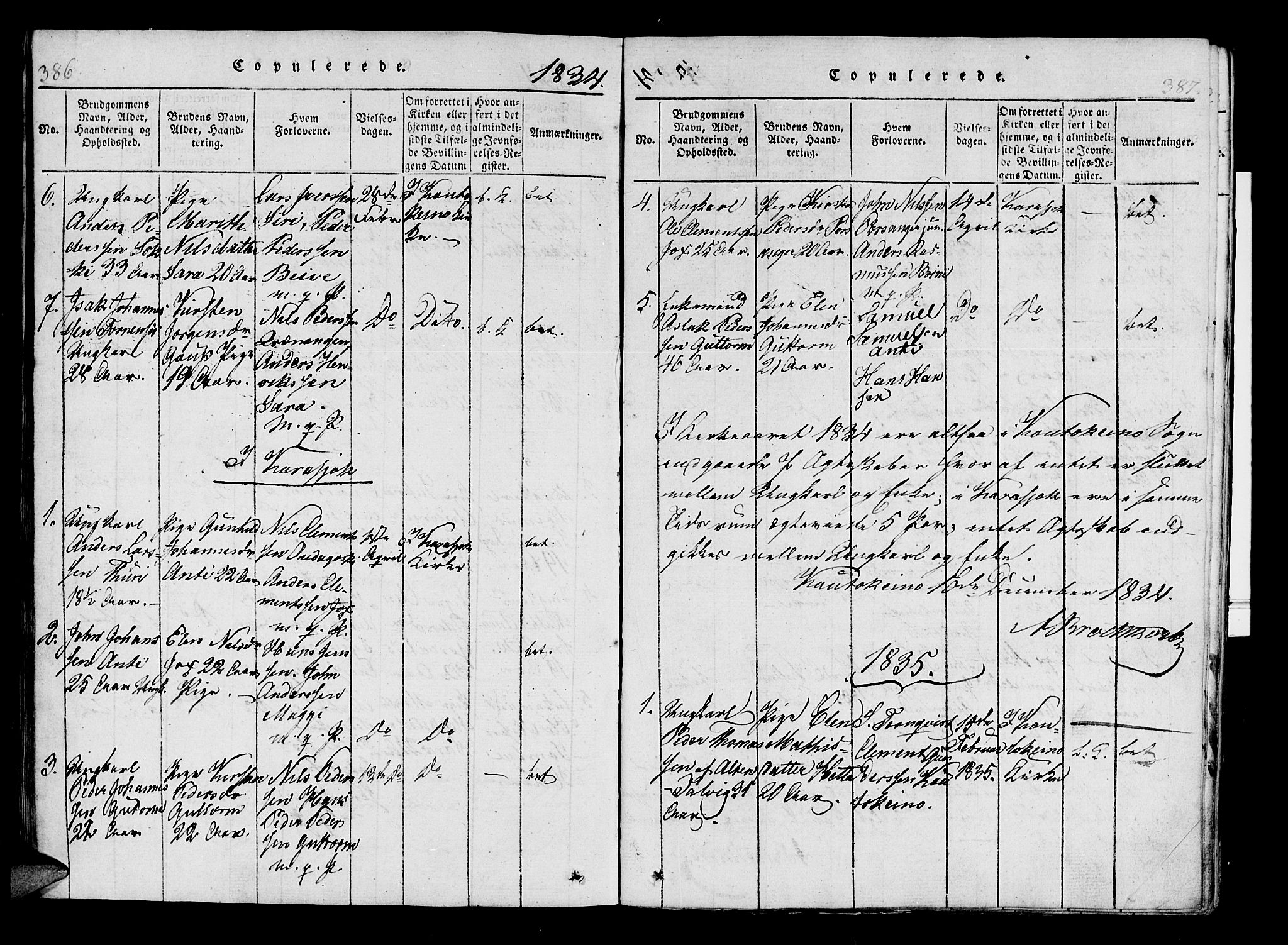 Kistrand/Porsanger sokneprestembete, SATØ/S-1351/H/Ha/L0010.kirke: Parish register (official) no. 10, 1821-1842, p. 386-387