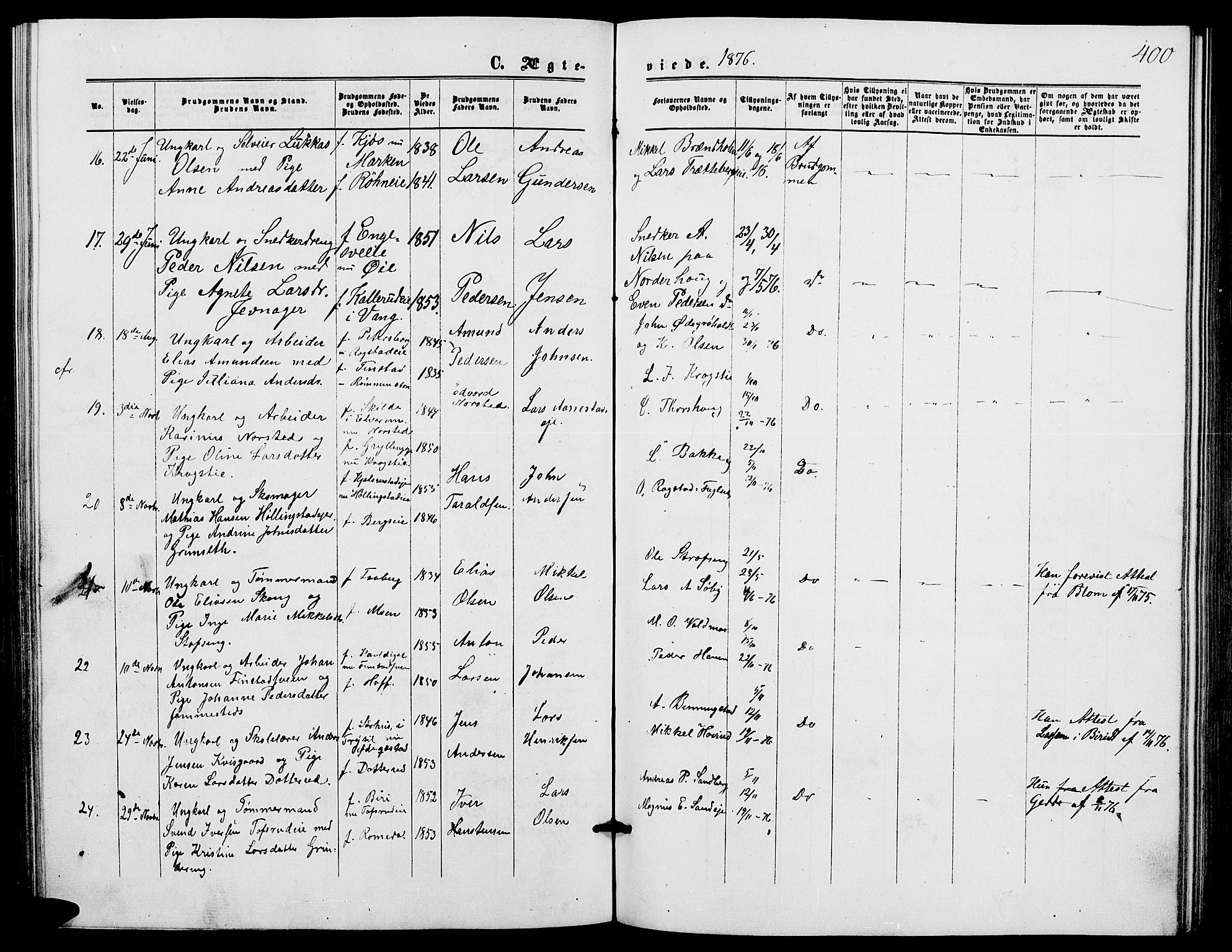 Løten prestekontor, SAH/PREST-022/L/La/L0004: Parish register (copy) no. 4, 1863-1877, p. 400