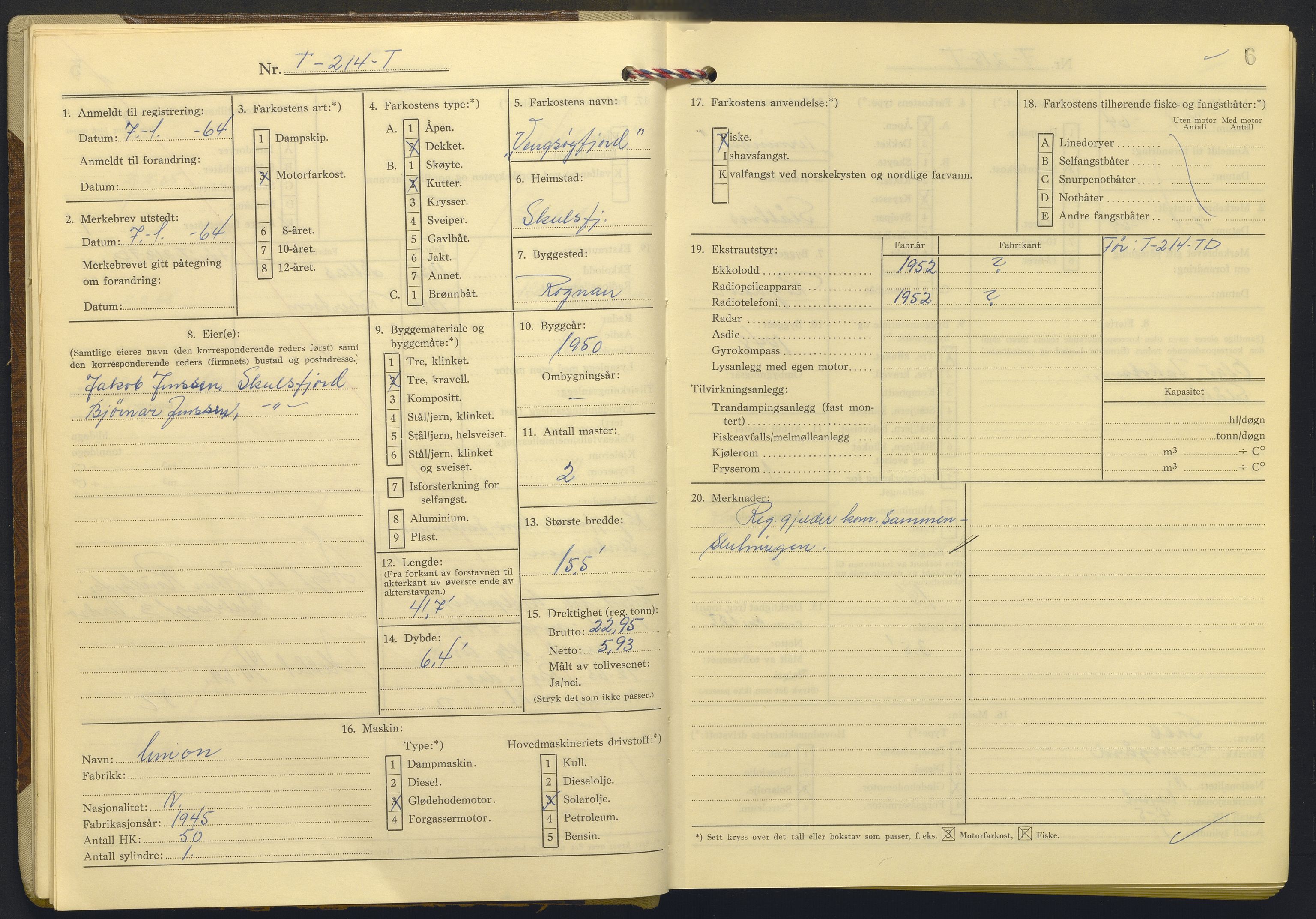 Fiskeridirektoratet - 1 Adm. ledelse - 13 Båtkontoret, AV/SAB-A-2003/I/Ia/Iab/L0072: 135.0230/2  Merkeprotokoll - Tromsø, 1963-1966